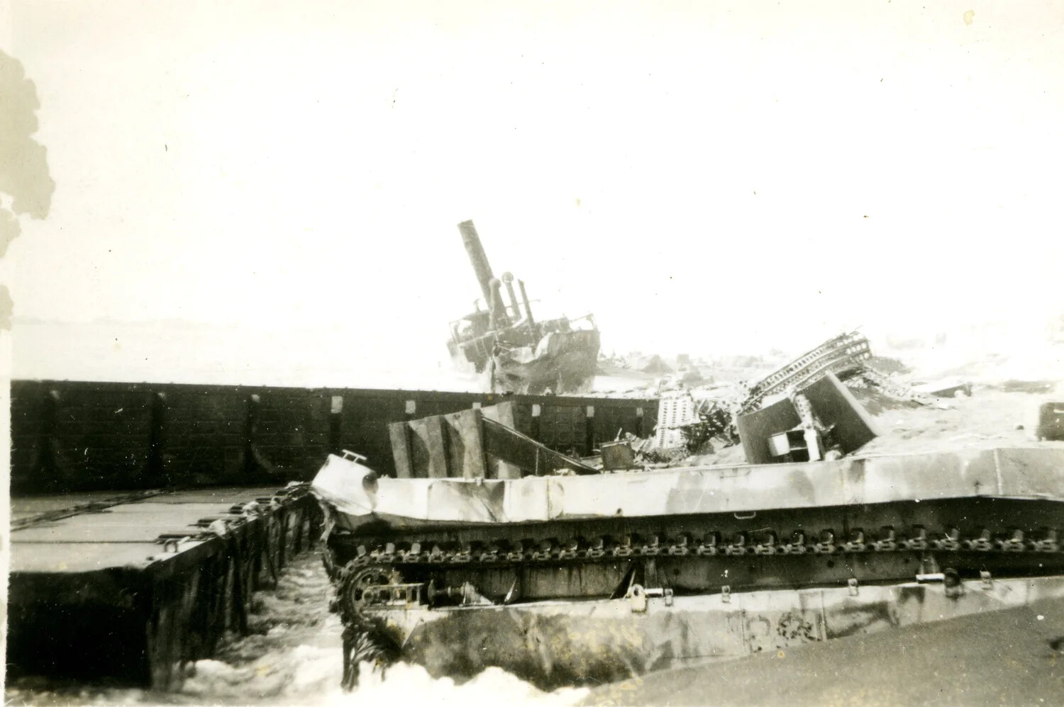 Wrecked LVT Amphibious Tractor on the Beach at Iwo Jima, 1945