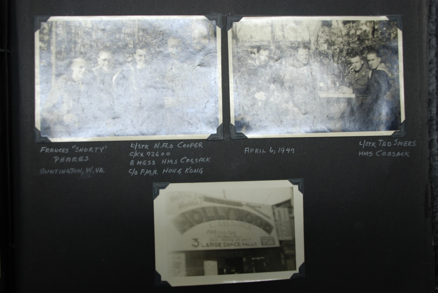 Album Page: American and British Servicemen and 'Hollywood Cabaret' Signage, Occupied Japan, April 1947