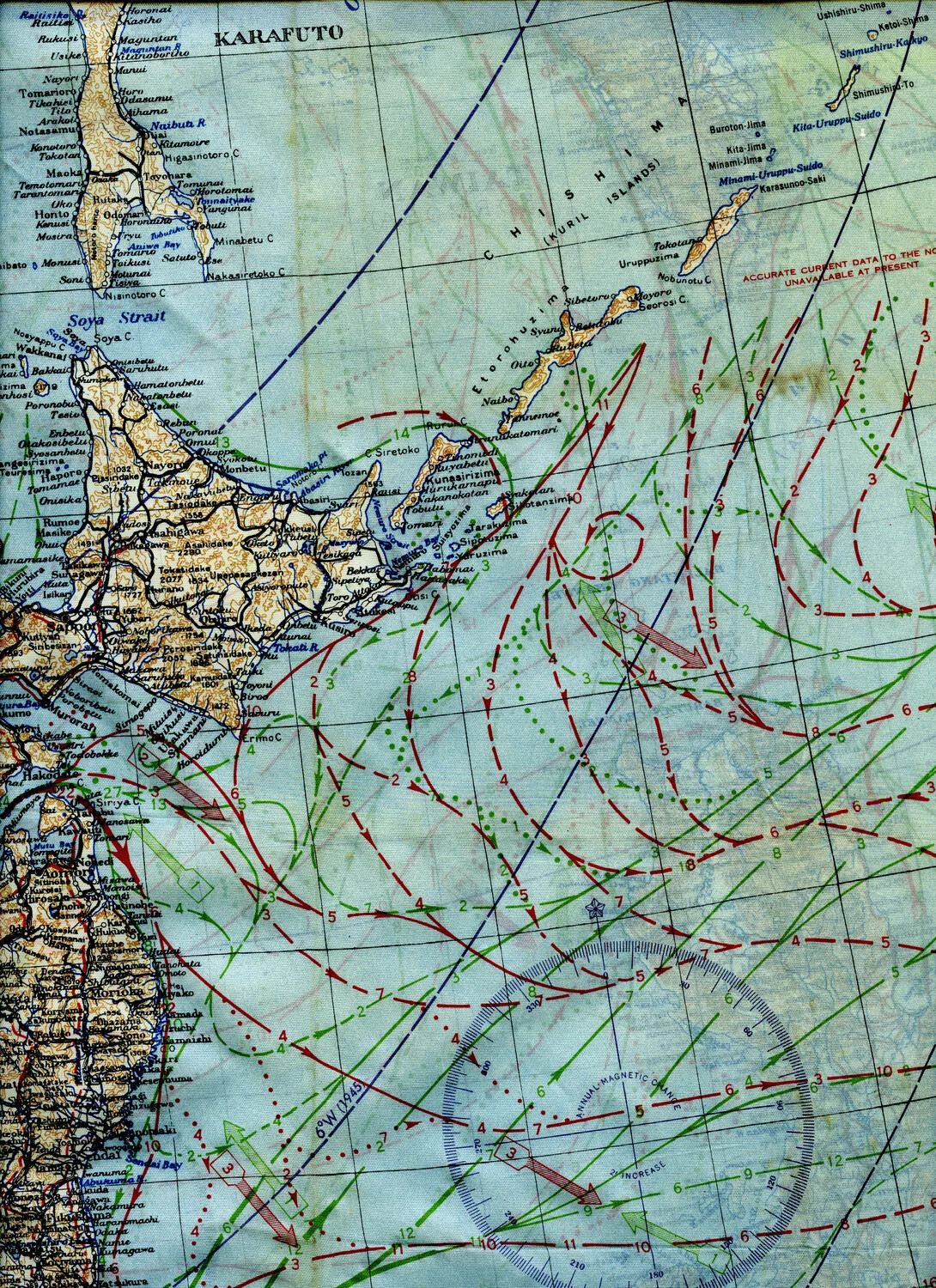 WWII Silk Escape Map — Northern Japan, Karafuto, and Kuril Islands (Chishima), Blue Side A