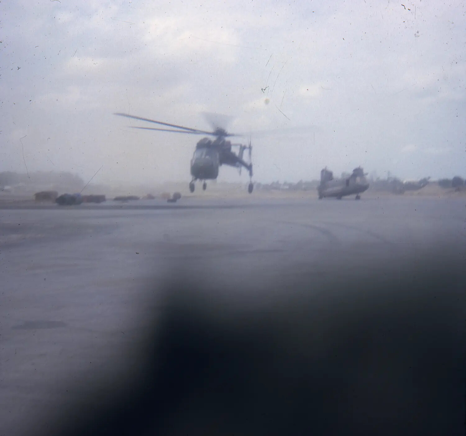 CH-47 Chinook Helicopters on Airfield Apron, Vietnam War Era