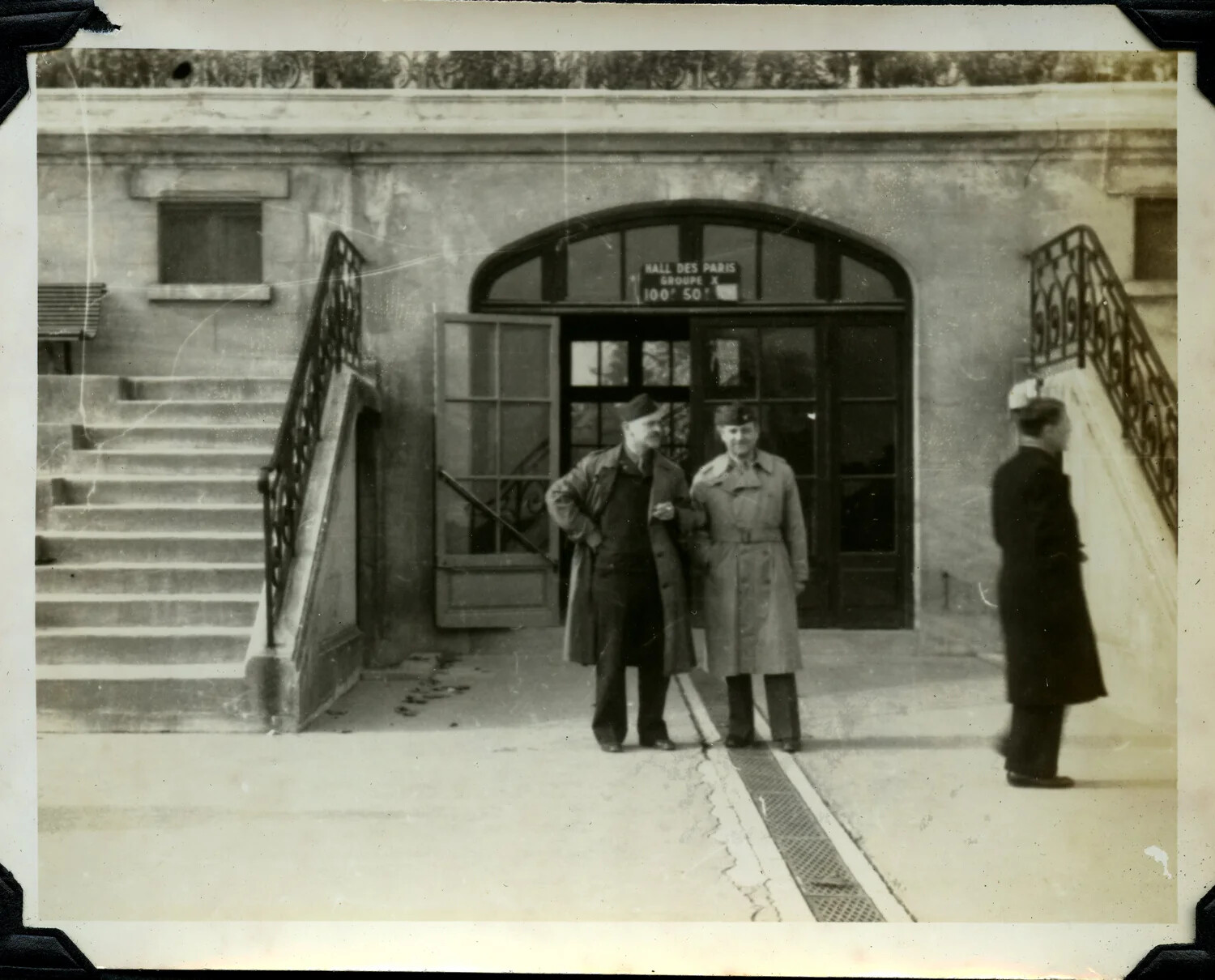 American Servicemen Outside Public Building in Paris, France - WWII Signal Corps Photo Album