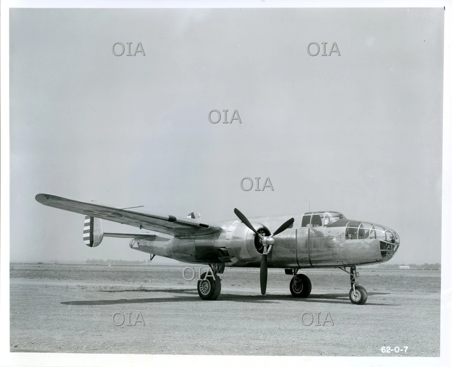 Bare-Metal North American B-25 Mitchell, Striped Tail Markings, Reference 62-0-7