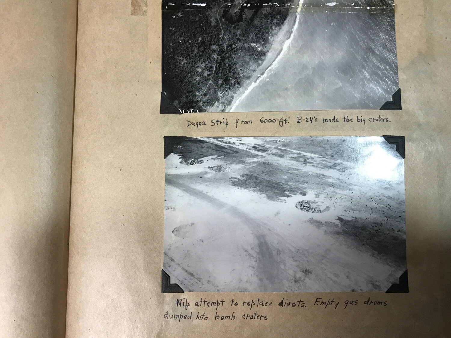 Album Page - Dagua Strip Bomb Craters and Japanese Repair Efforts, Wewak, New Guinea