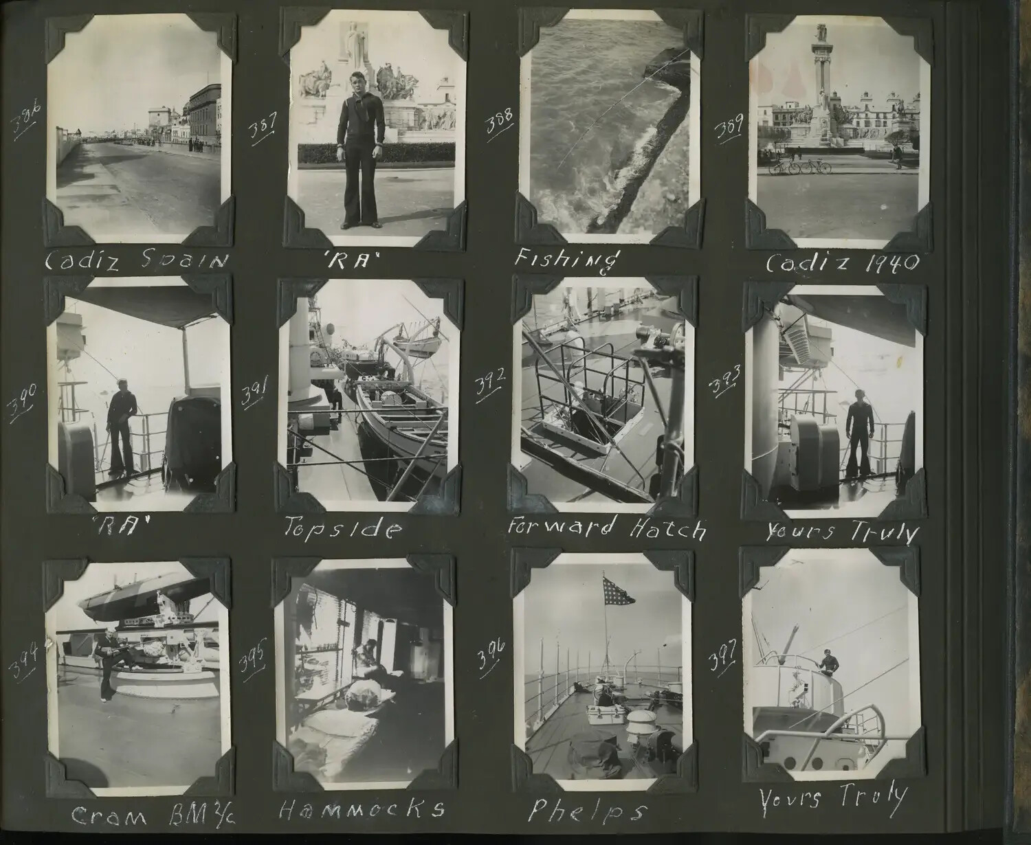 Photo Album Page: Shore Leave in Cadiz and Shipboard Life Aboard USS Trenton, 1940