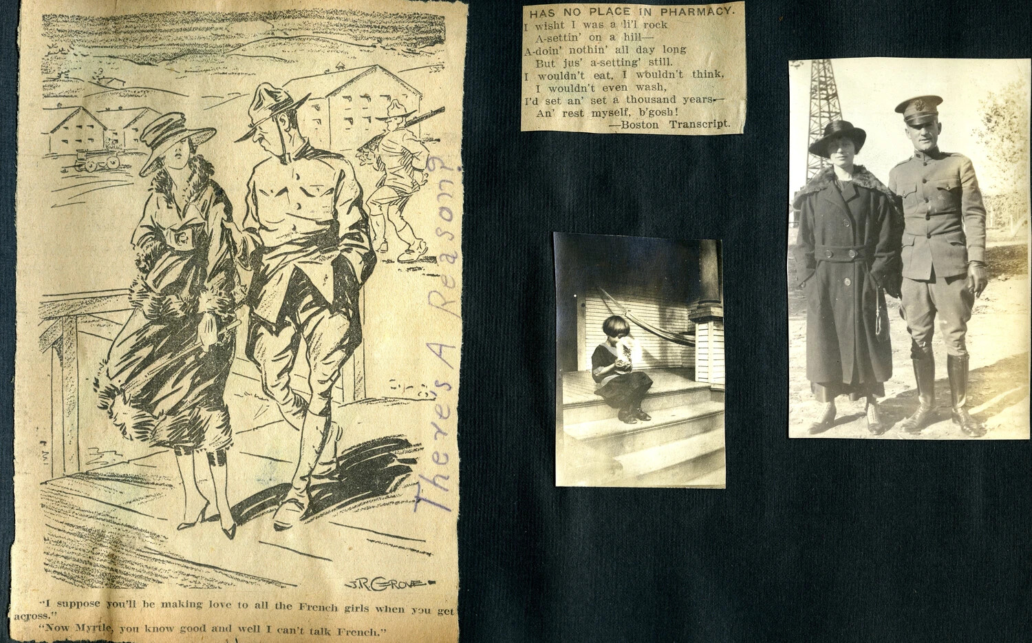 World War I-Era Scrapbook Page with Newspaper Clippings and Personal Photographs
