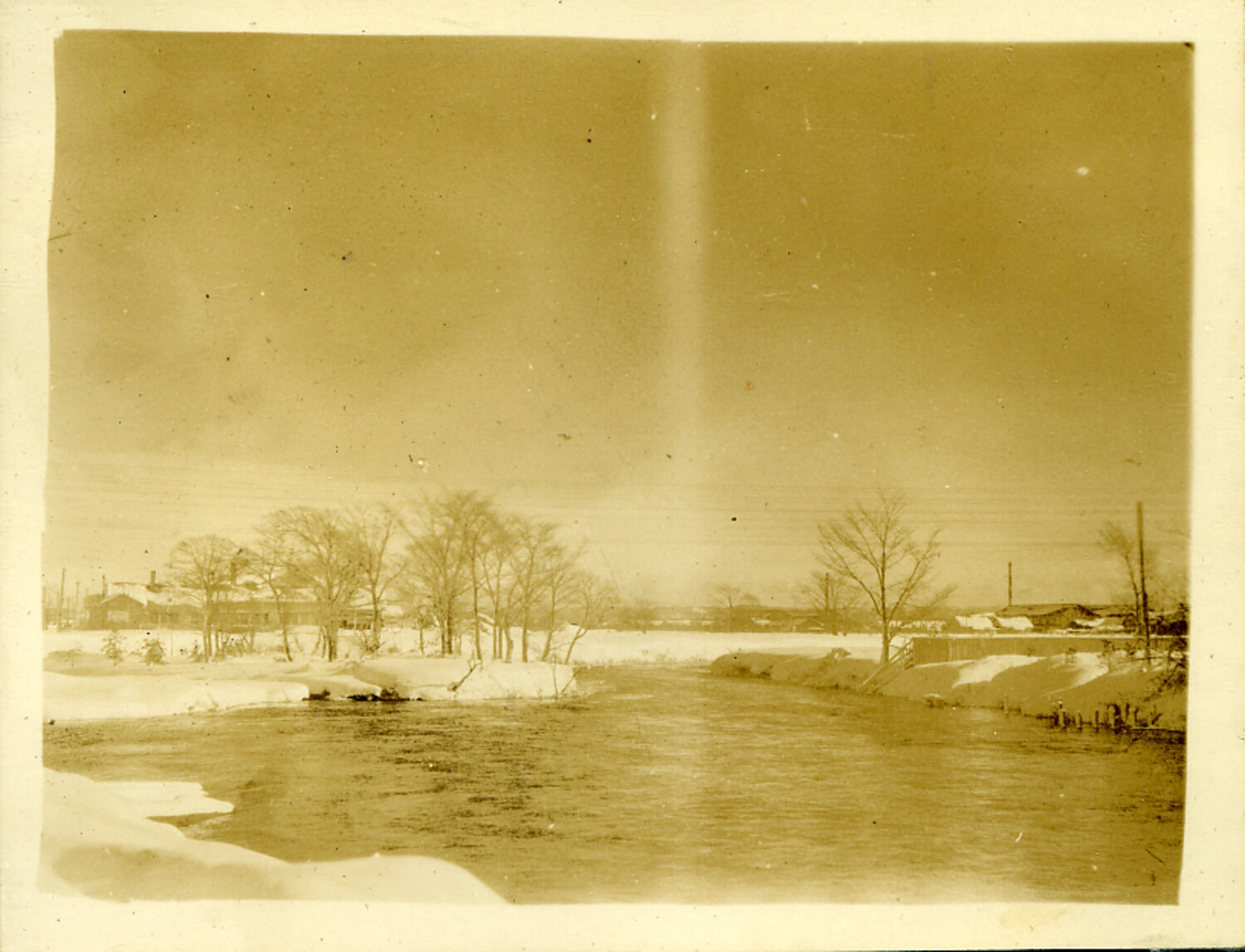 Snow-Covered Riverbank with Industrial Buildings, Postwar Japan