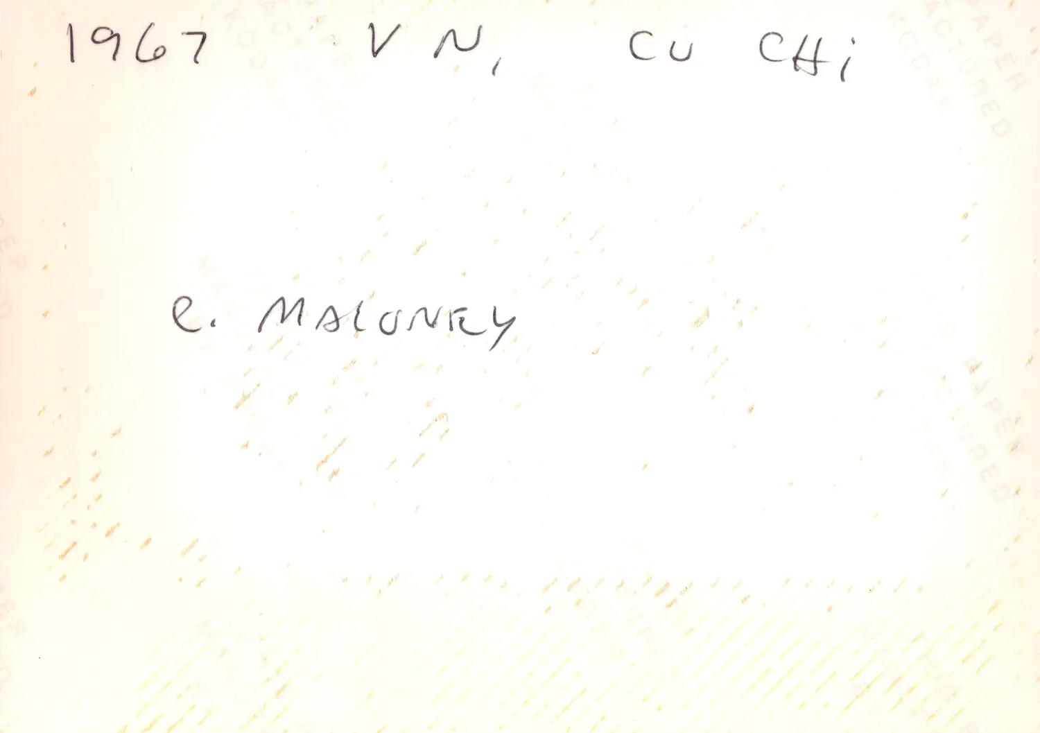 Verso (Reverse Side) of Photograph with Handwritten Caption, Cu Chi, Vietnam, 1967