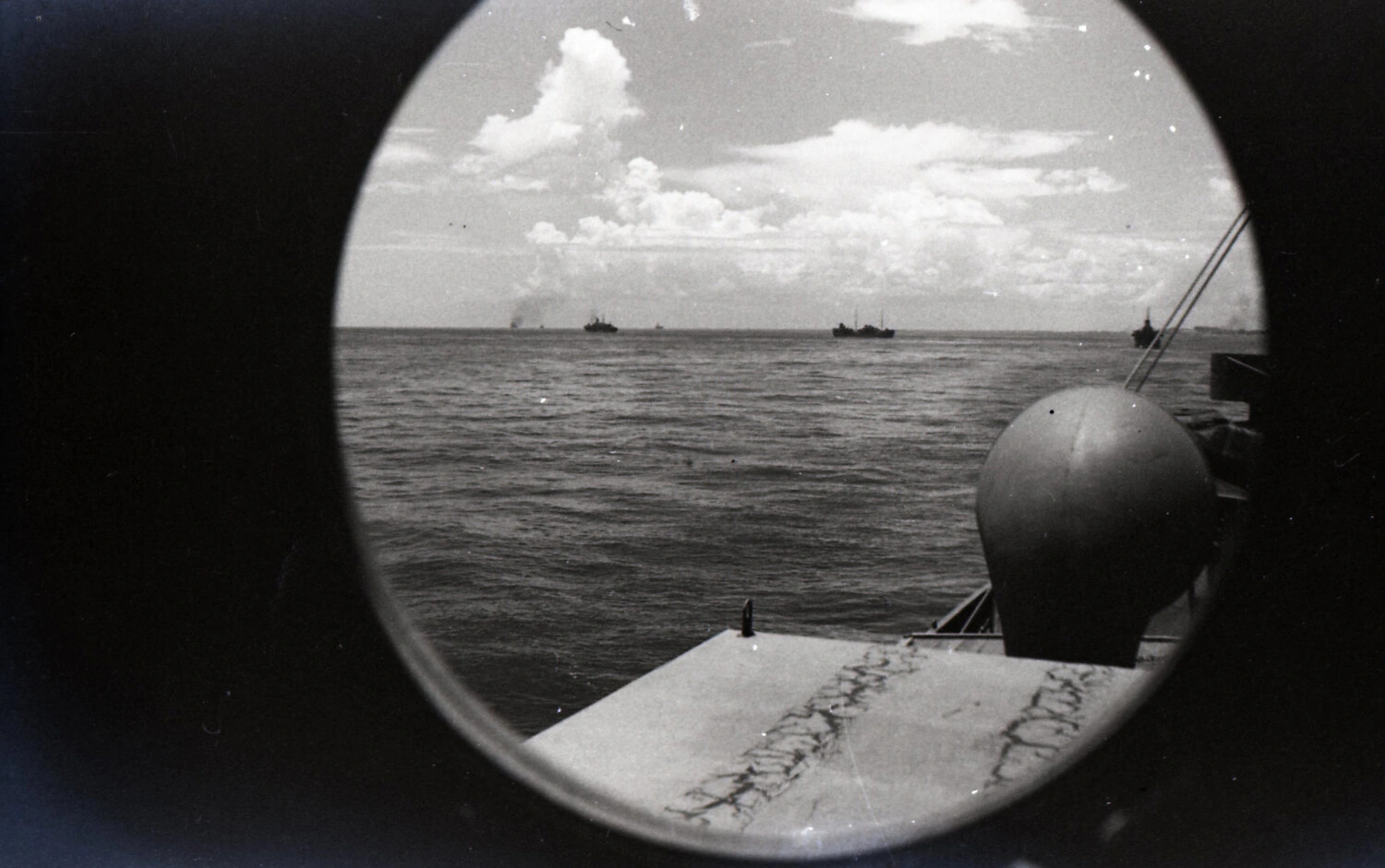 View of Convoy Ships Through Gun Tub Opening, WWII China-Burma-India Theater