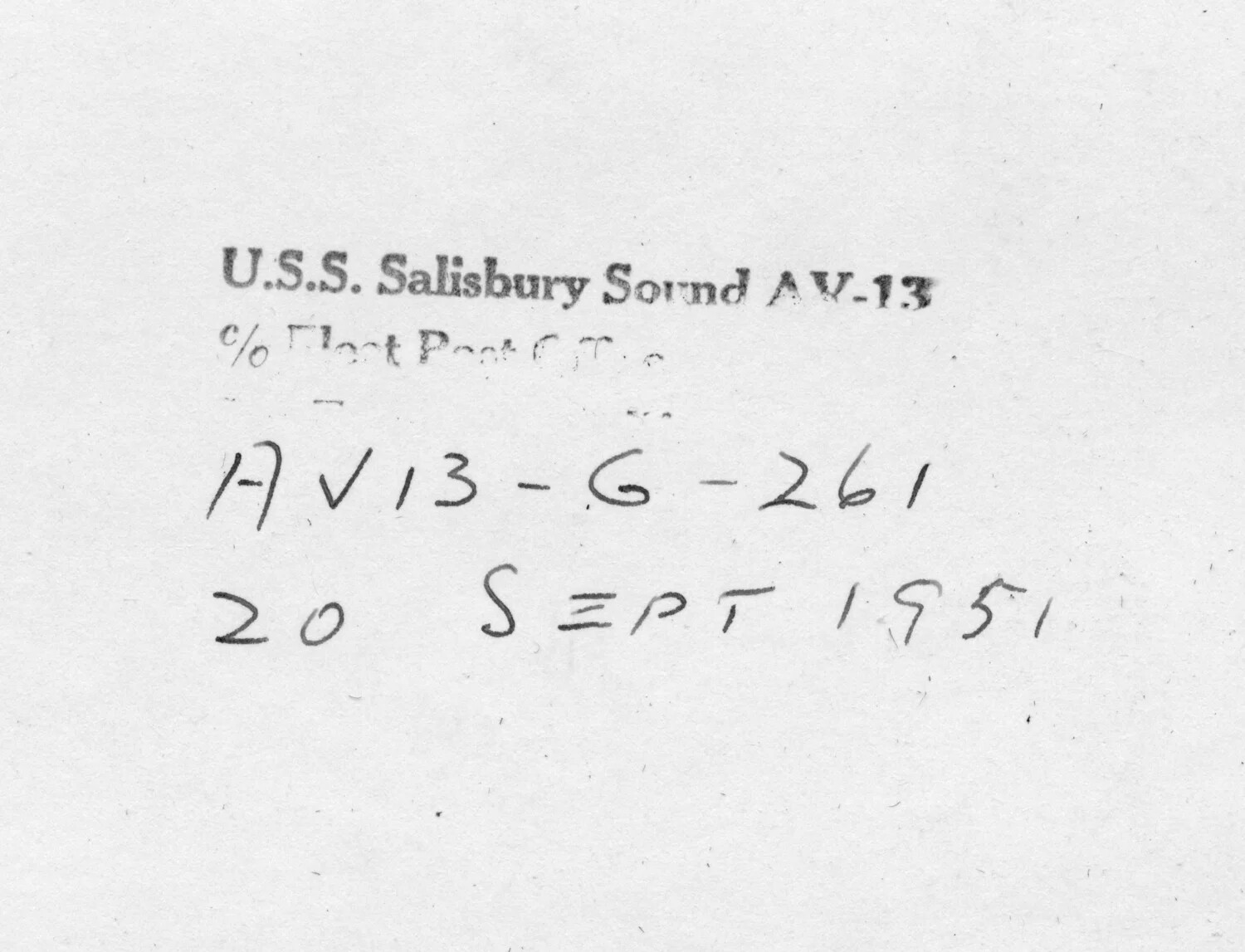 Photograph Identification Card, USS Salisbury Sound (AV-13), 20 September 1951