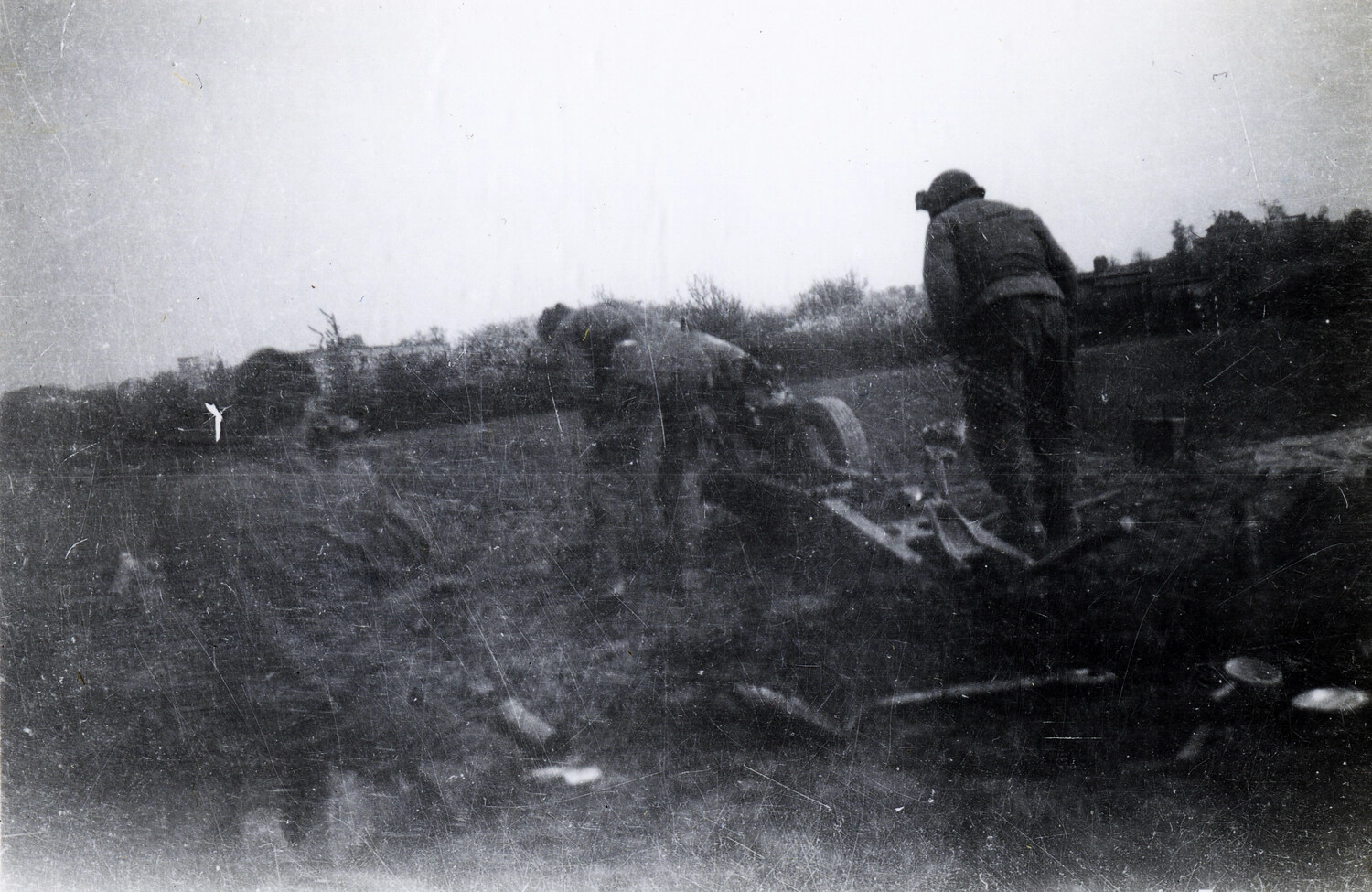 American Soldiers with Field Gun in Trench Position, European Theater, WWII