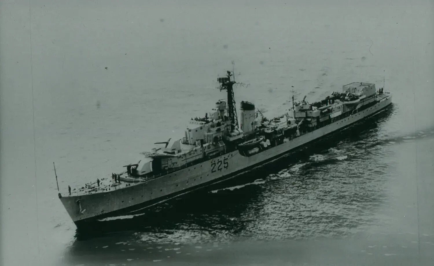 Aerial View of Destroyer Hull No. 225 Underway, WWII-Era U.S.-Built Destroyer