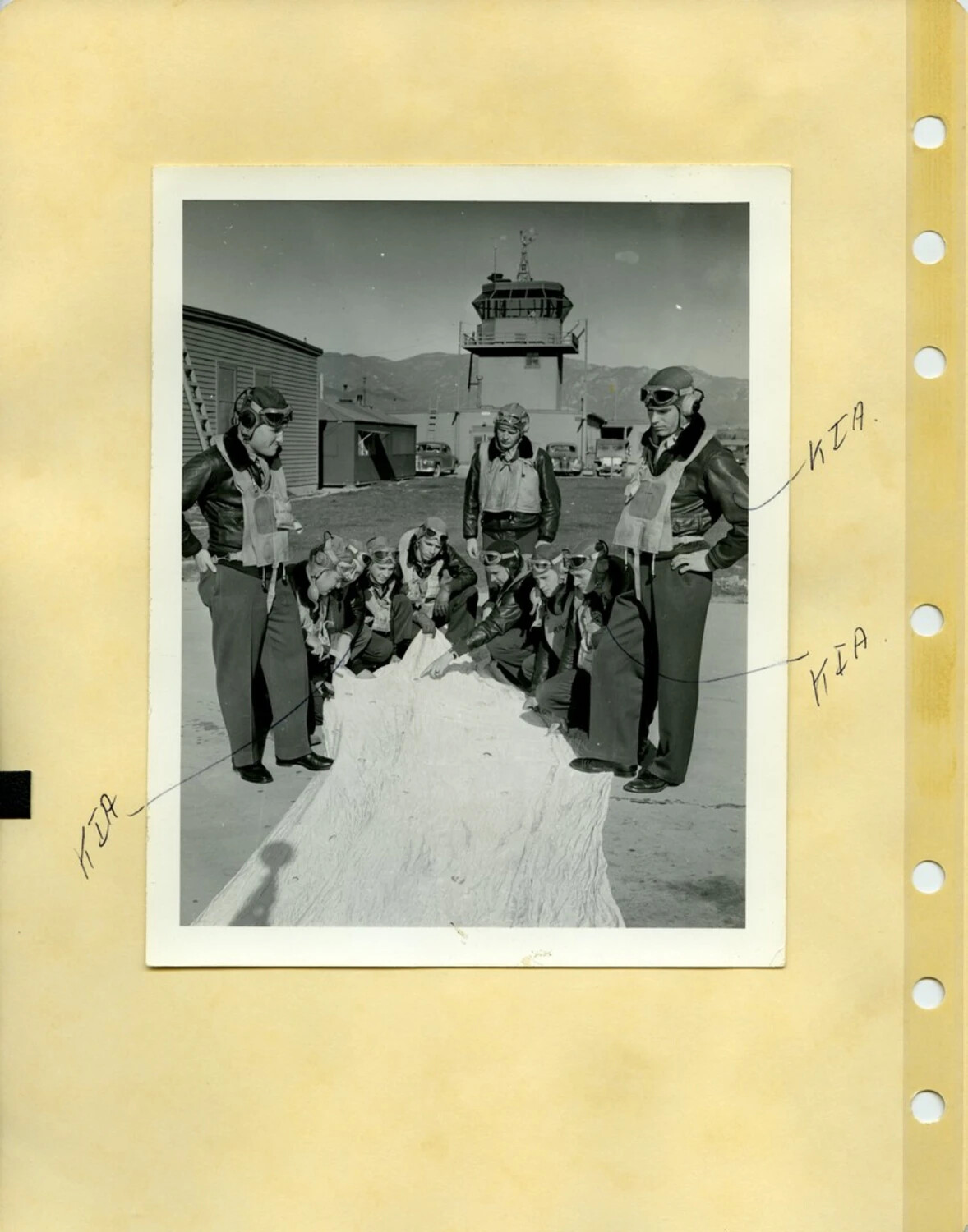 USAAF Bomber Crew with Parachute, Annotated 'KIA' for Fallen Airmen