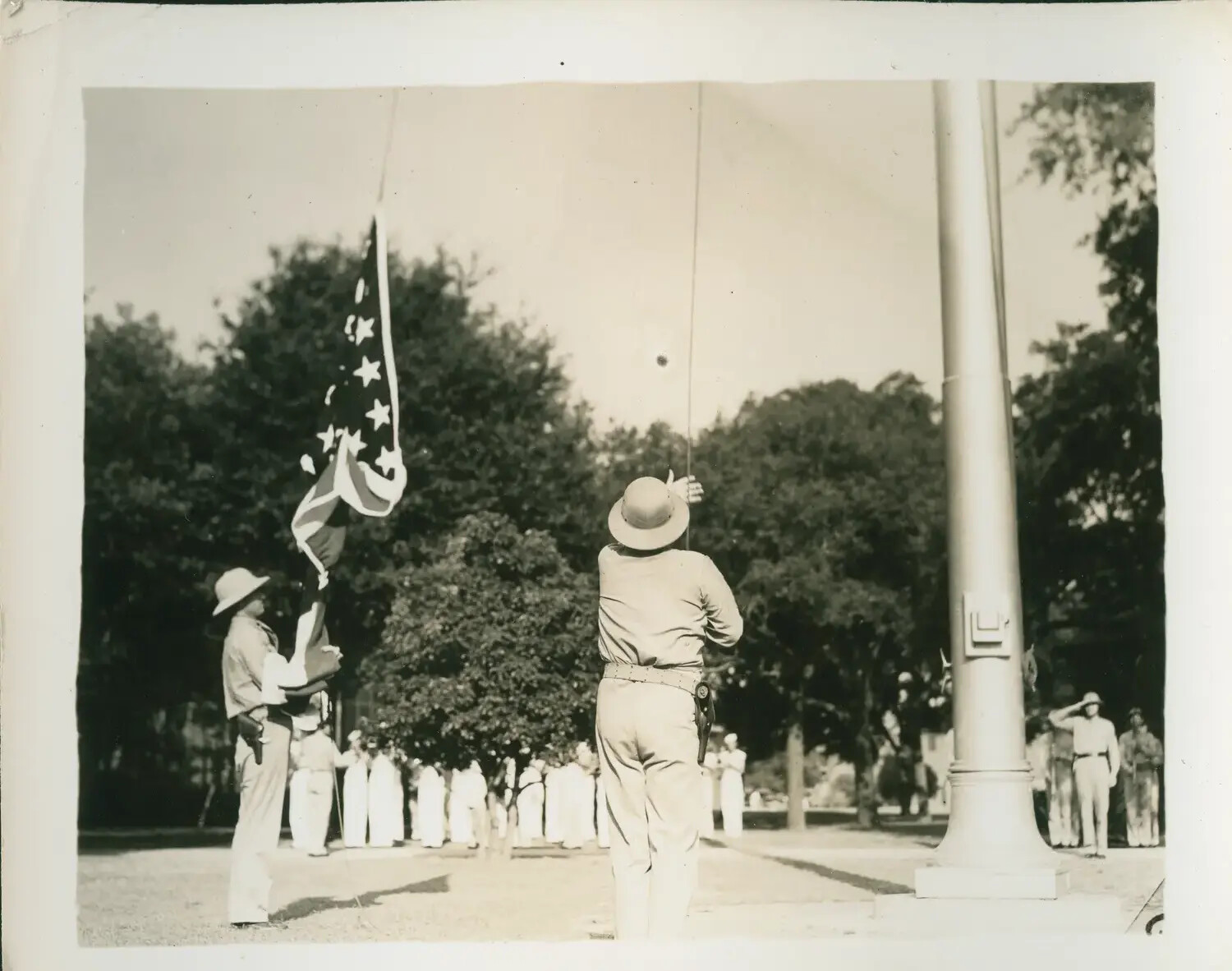 Flag-Raising Ceremony, USS Petrof Bay (CVE-80) Personnel, WWII