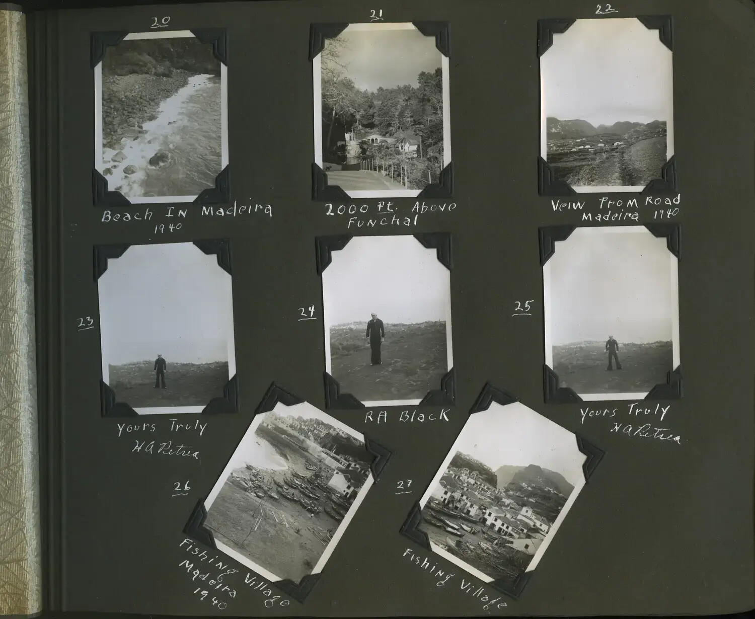 Album Page: USS Trenton (CL-11) Sailor's Scrapbook, Madeira, January 1940 - Portraits of H.A. Petrie and R.A. Black