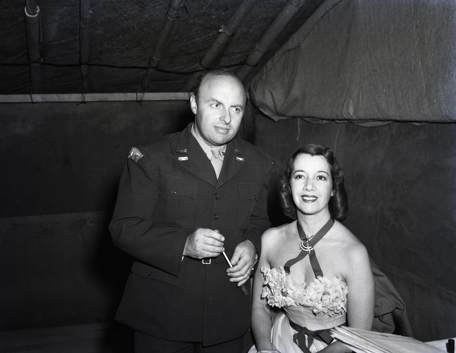 U.S. Army Air Forces Officer with Visiting Entertainer, Myitkyina, Burma, WWII (China-Burma-India Theater)