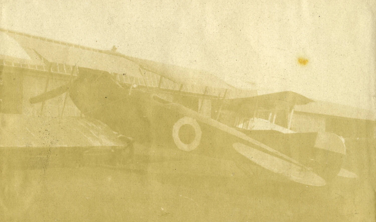 WWI-Era French Military Biplane on Airfield, French Pilot Album (Faded Print)