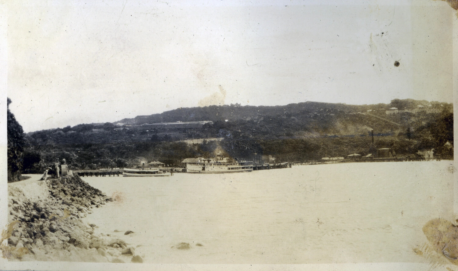 Harbor View with Steamship and Hillside Town, Philippines, c. 1930s
