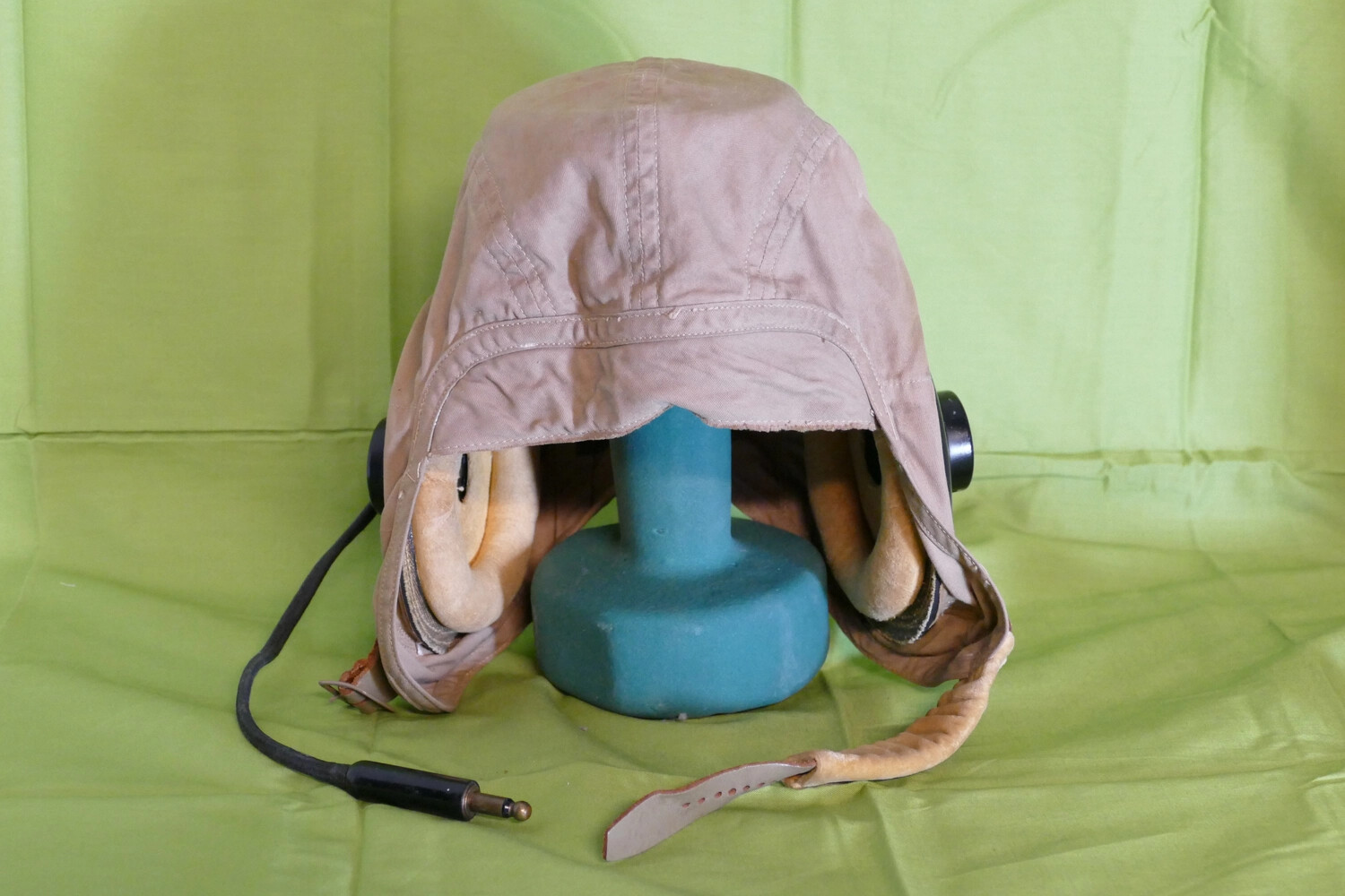 U.S. Navy Cloth Flying Helmet with Integrated Headphone Receivers, WWII/Korean War Era