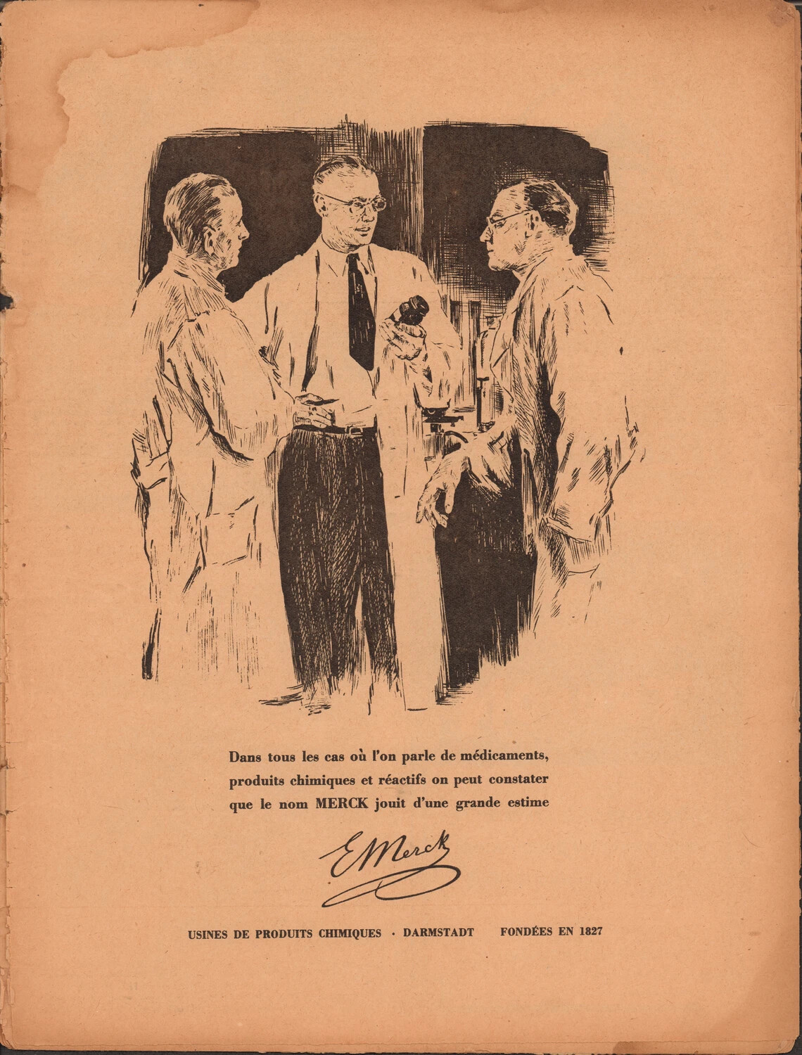 Der Adler Magazine Interior Page — E. Merck Pharmaceutical/Chemical Company Advertisement (Darmstadt)