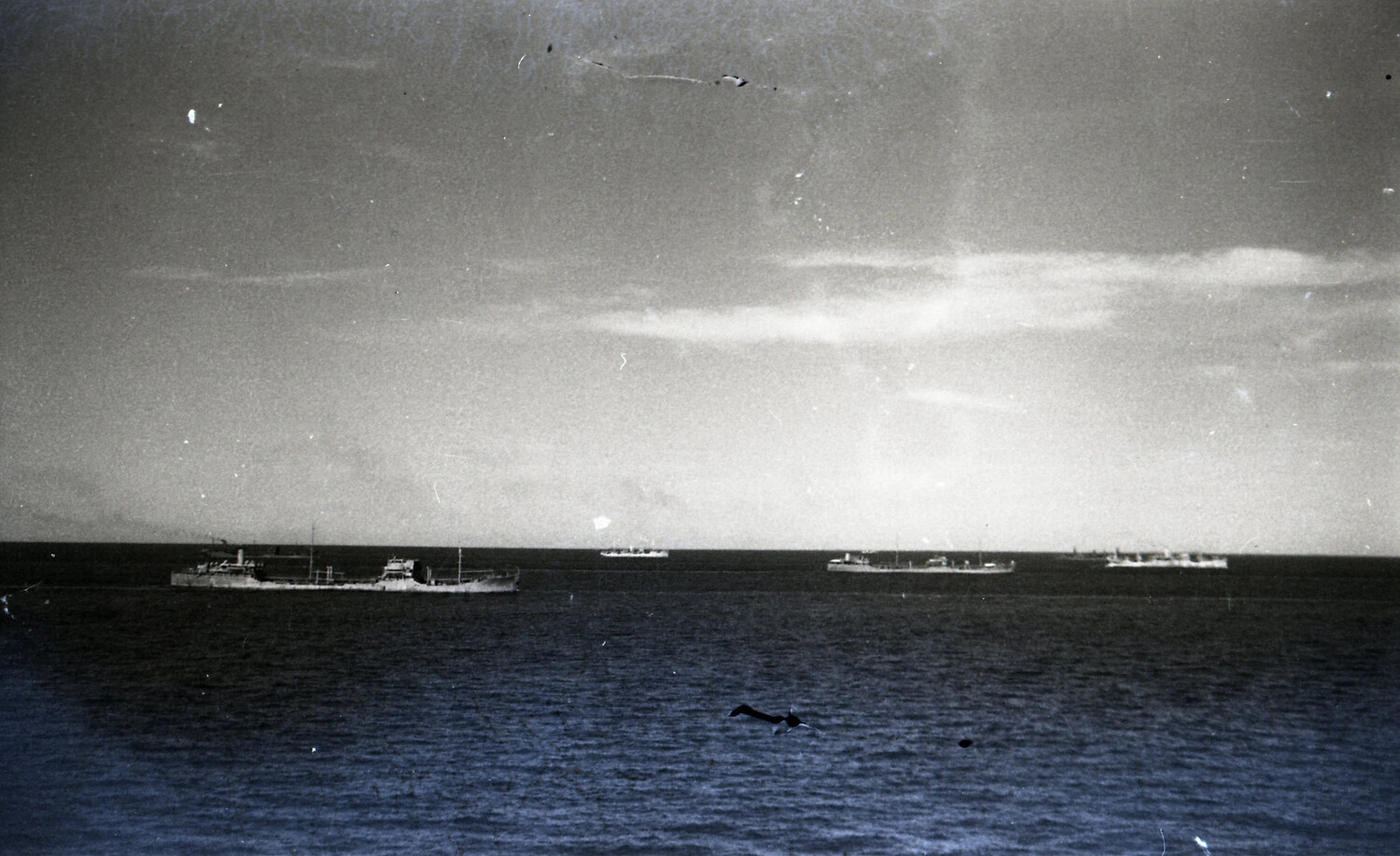 Merchant Ship Convoy at Sea, WWII China-Burma-India Theater Transit