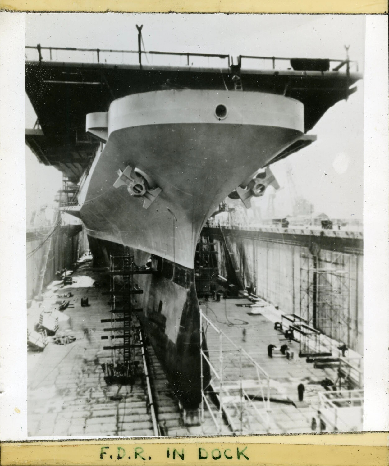 USS Franklin D. Roosevelt (CVB-42) — Bow View in Dry Dock