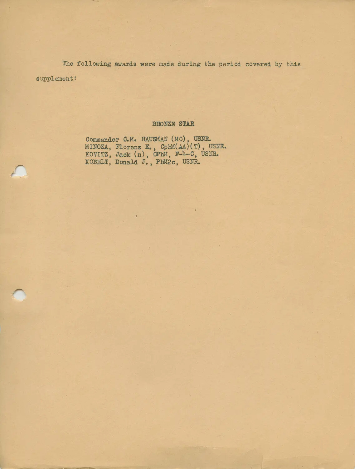 USS Petrof Bay (CVE-80) Bronze Star Awards List, Supplement Page