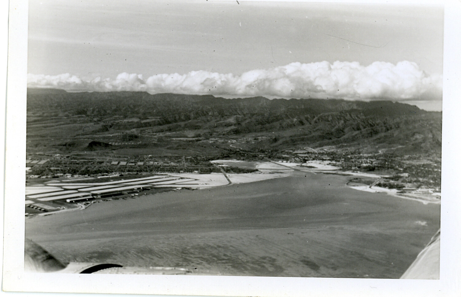 Aerial View of Seaplane Base with Finger Piers on Bay, Possible NAS Kaneohe Bay, Hawaii