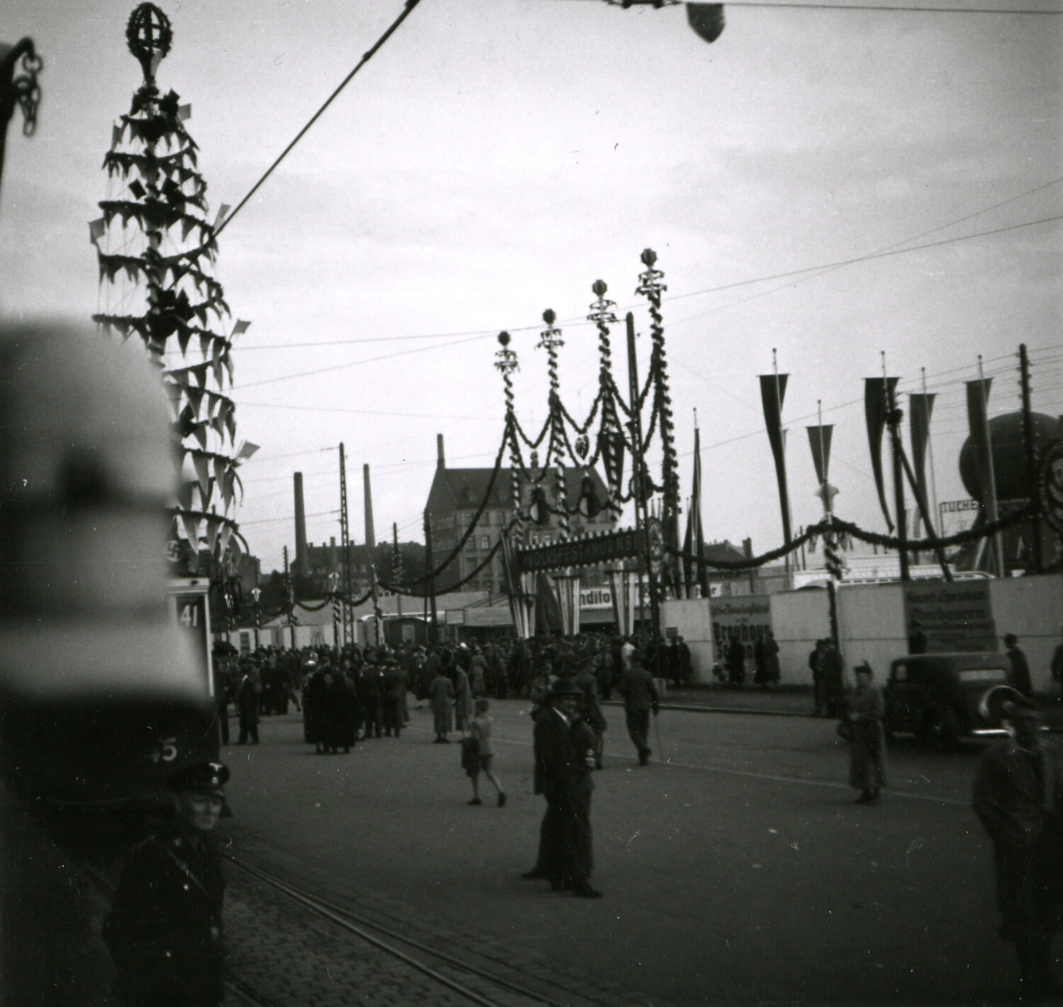 Decorated Street Festival Scene, Nuremberg, Germany, WWII-Era Negative