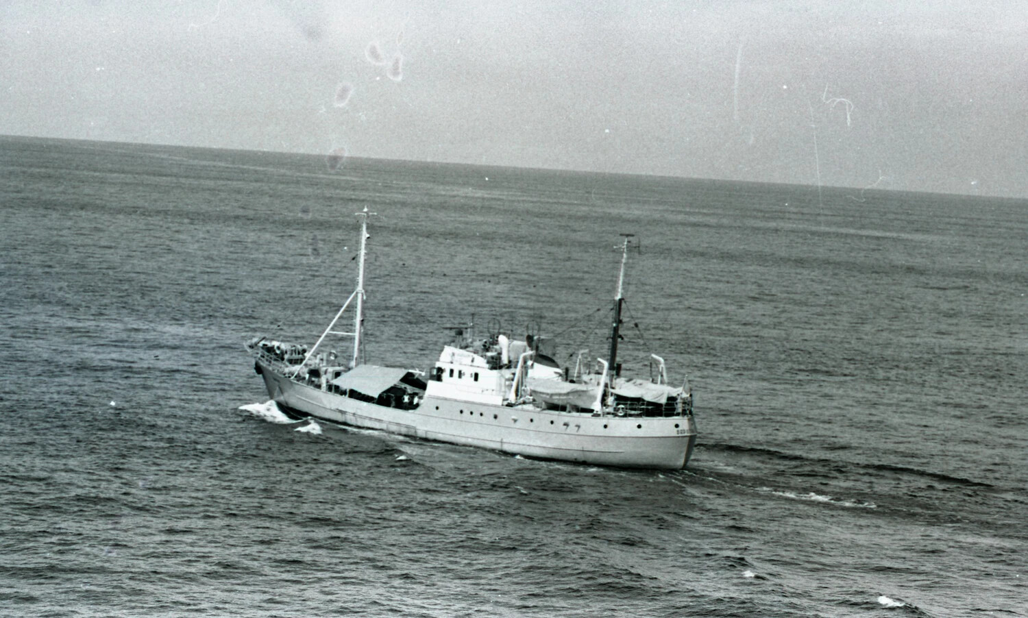 Broadside View of Soviet-Style Intelligence Trawler at Sea, Vietnam War Era