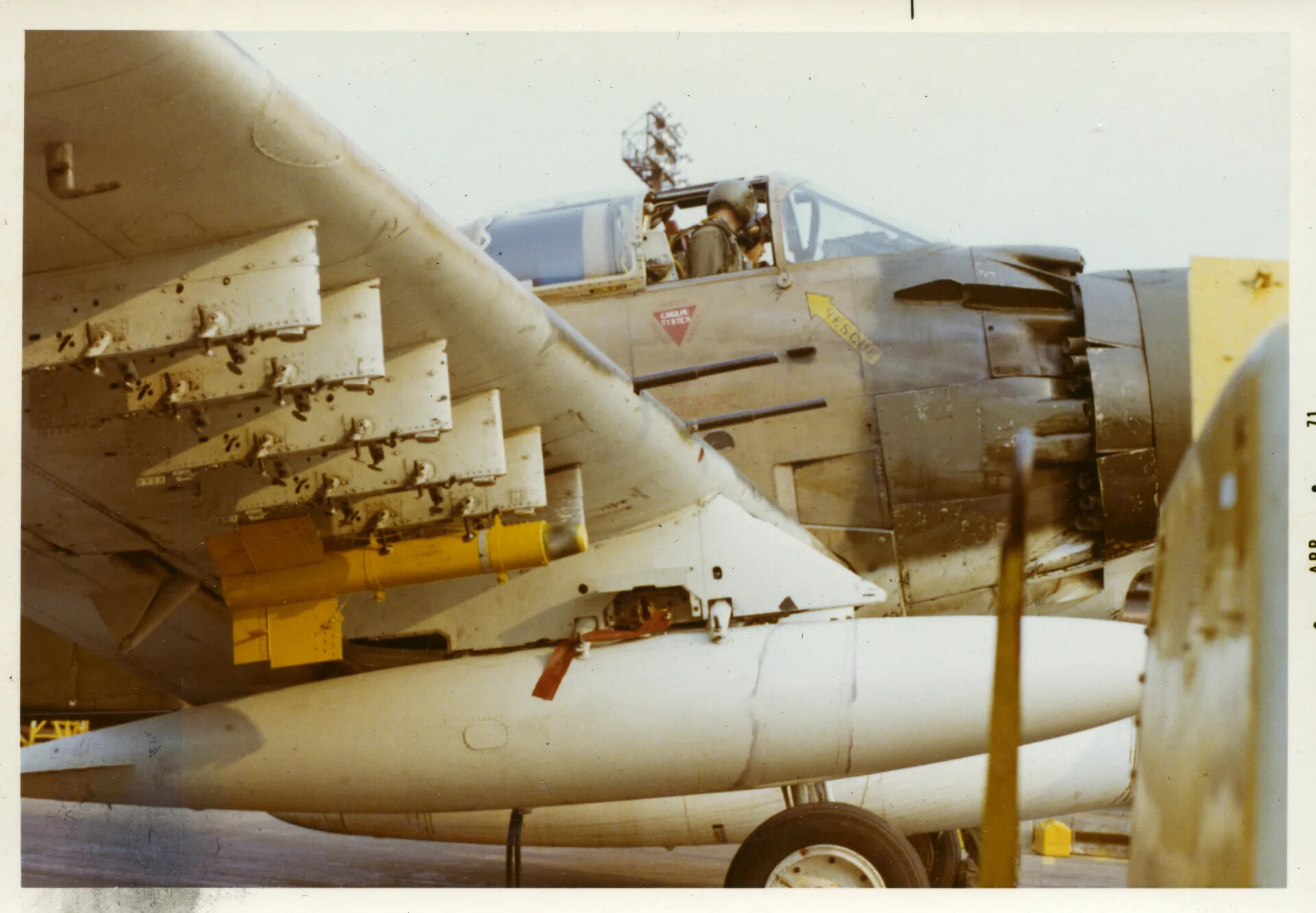 Armed A-1 Skyraider "RESCUE" Aircraft with Pilot in Cockpit, NKP, April 1971