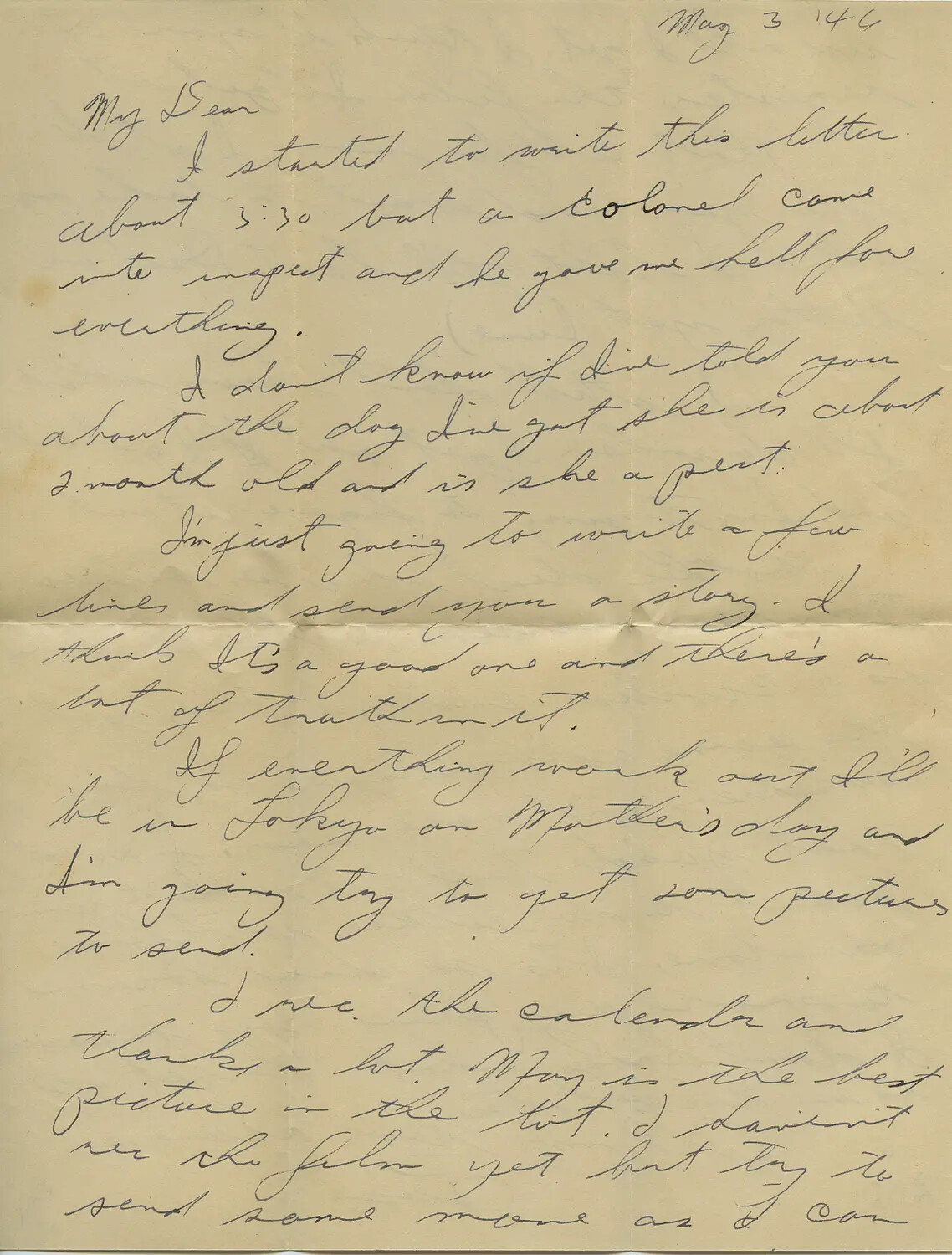 Handwritten Letter Dated May 3, 1946 – Occupation Forces Correspondence, Moon Family Papers