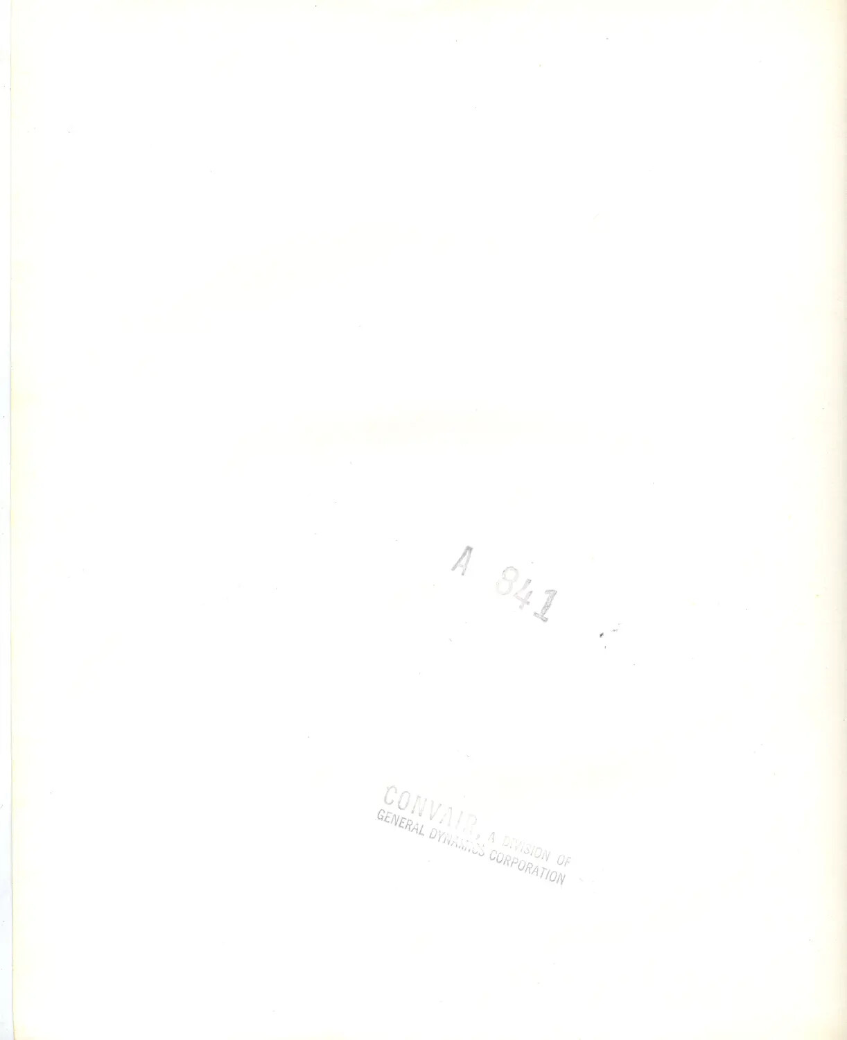 Verso of Convair/General Dynamics Aircraft Photograph, Print Backing with Identification Stamps