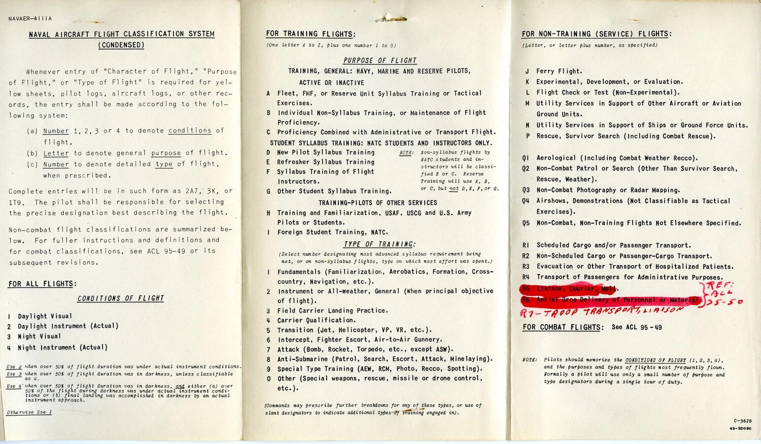 NAVAER-4111A Naval Aircraft Flight Classification System Reference Sheet, Bancroft Logbook Collection