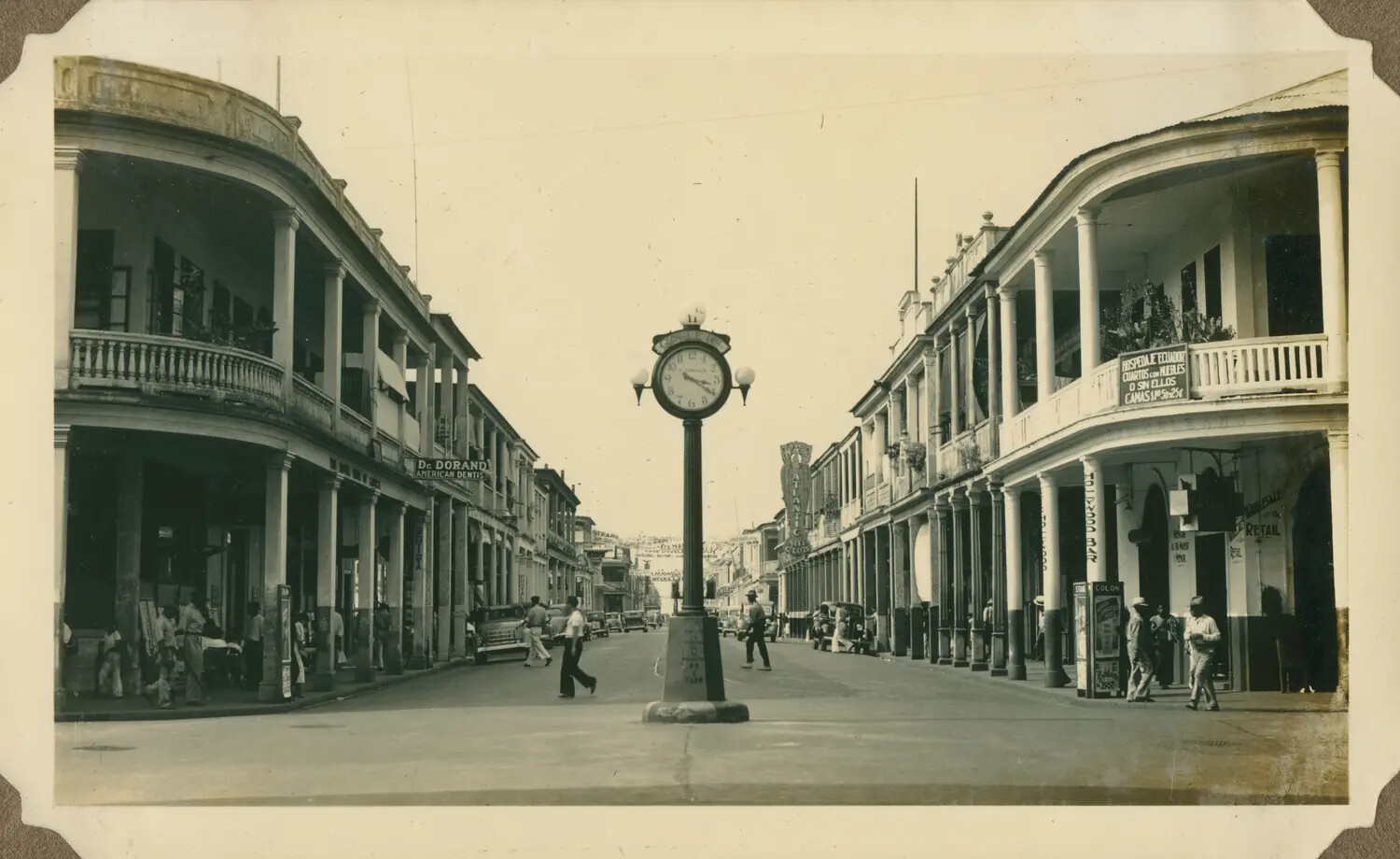Street Scene with Clock Tower, Panama Canal Zone Area (WWII Era)