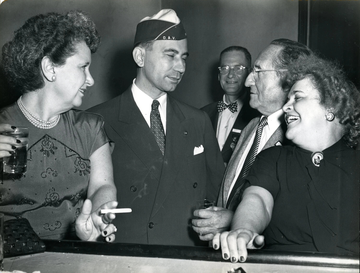 Reception Scene with Disabled American Veterans (D.A.V.) Cap, Late 1940s Social Gathering