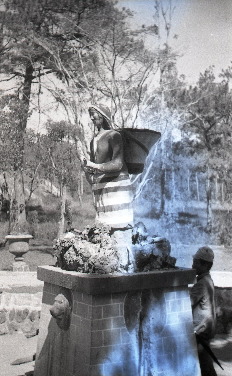 Garden Statue of Filipino Figure on Decorative Pedestal, Baguio Area, Luzon, Philippines, WWII