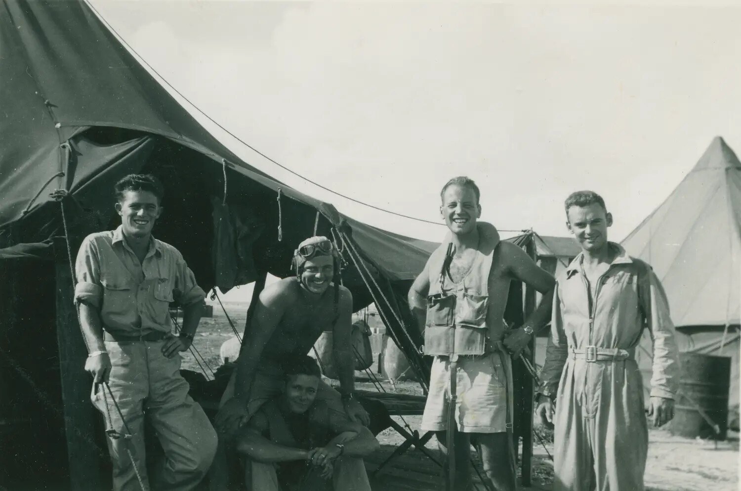 Group Portrait of Naval Aviators at Tent Camp, Pacific Theater WWII (McAleer Collection)