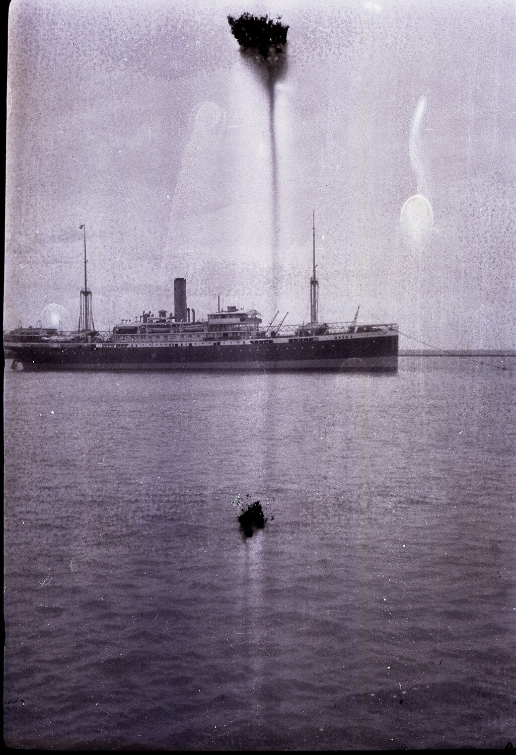 Steamship at Anchor, US Navy China Station Collection, 1930s (Damaged Negative)