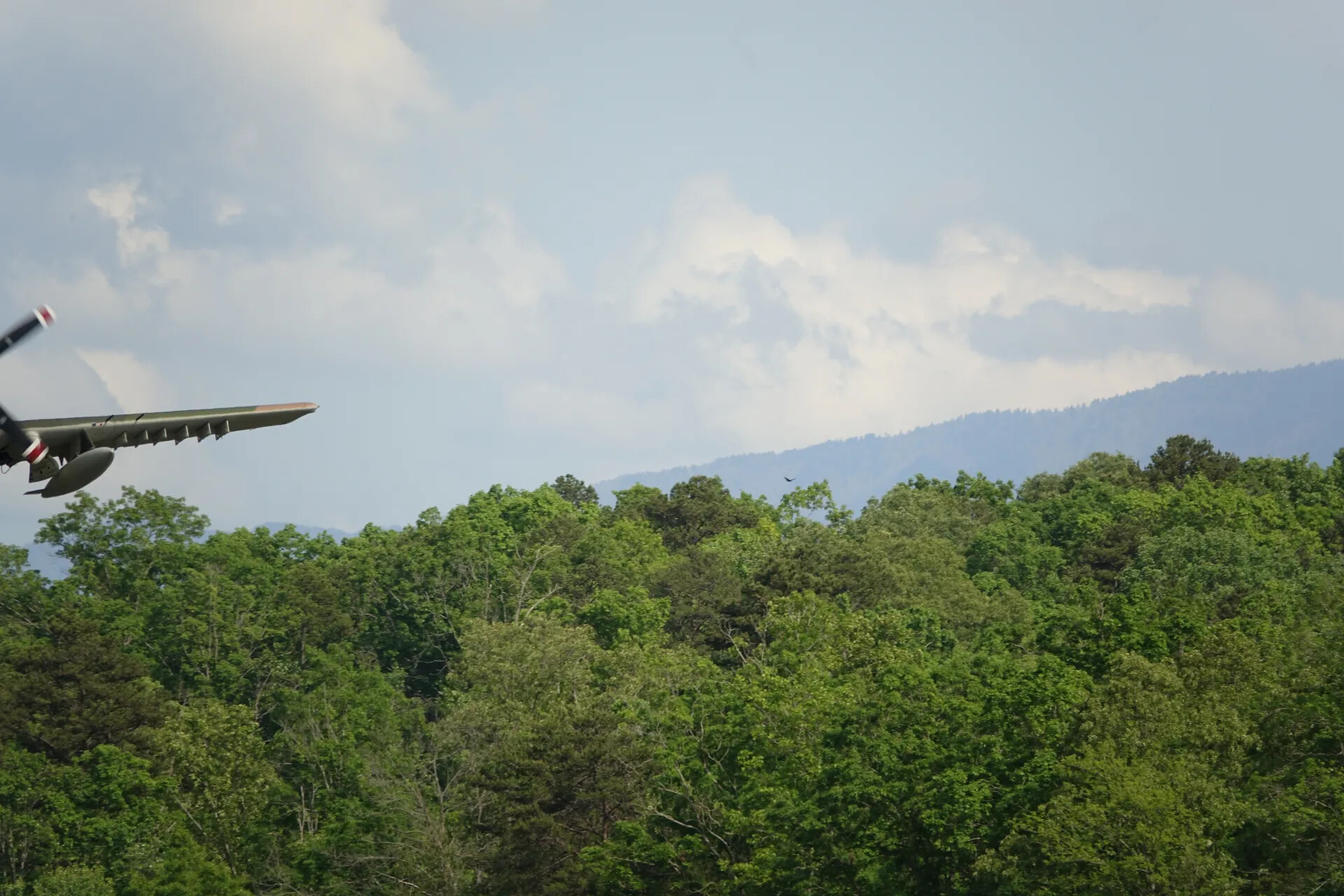 A-1 Skyraider Wing and Tail Passing Over Smoky Mountains Tree Line