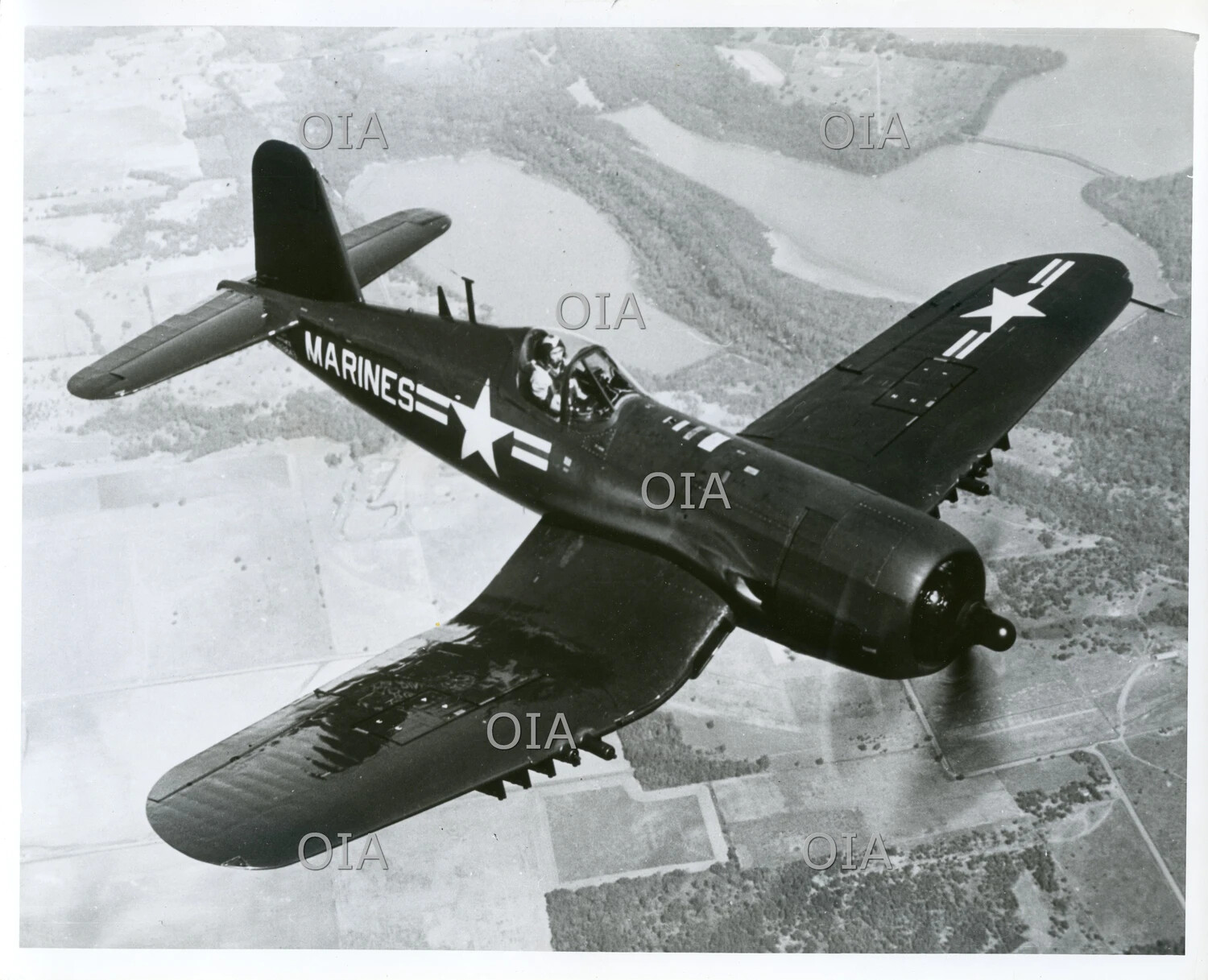Vought AU-1 Corsair in Flight, Marine Corps Markings — Factory/Press Publicity Photograph