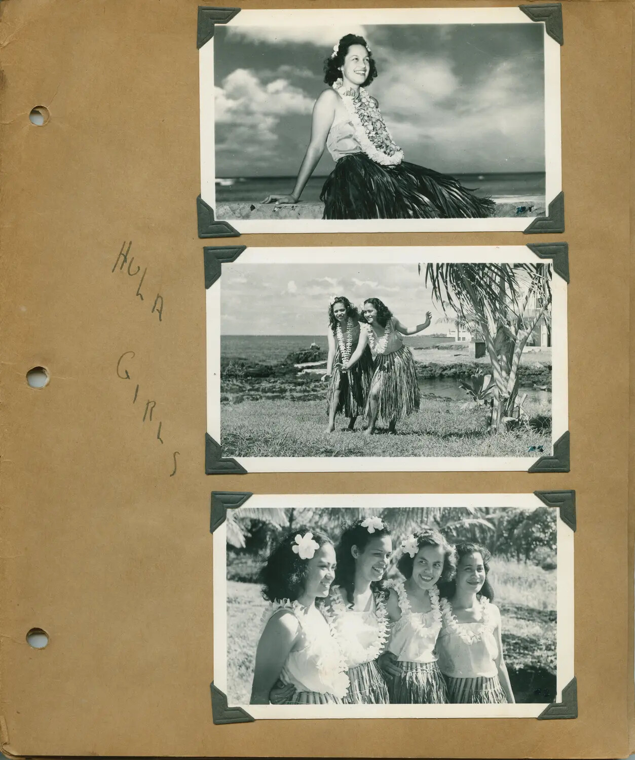 Album Page: "Hula Girls" – Souvenir Photographs of Hawaiian Hula Dancers, World War II Era