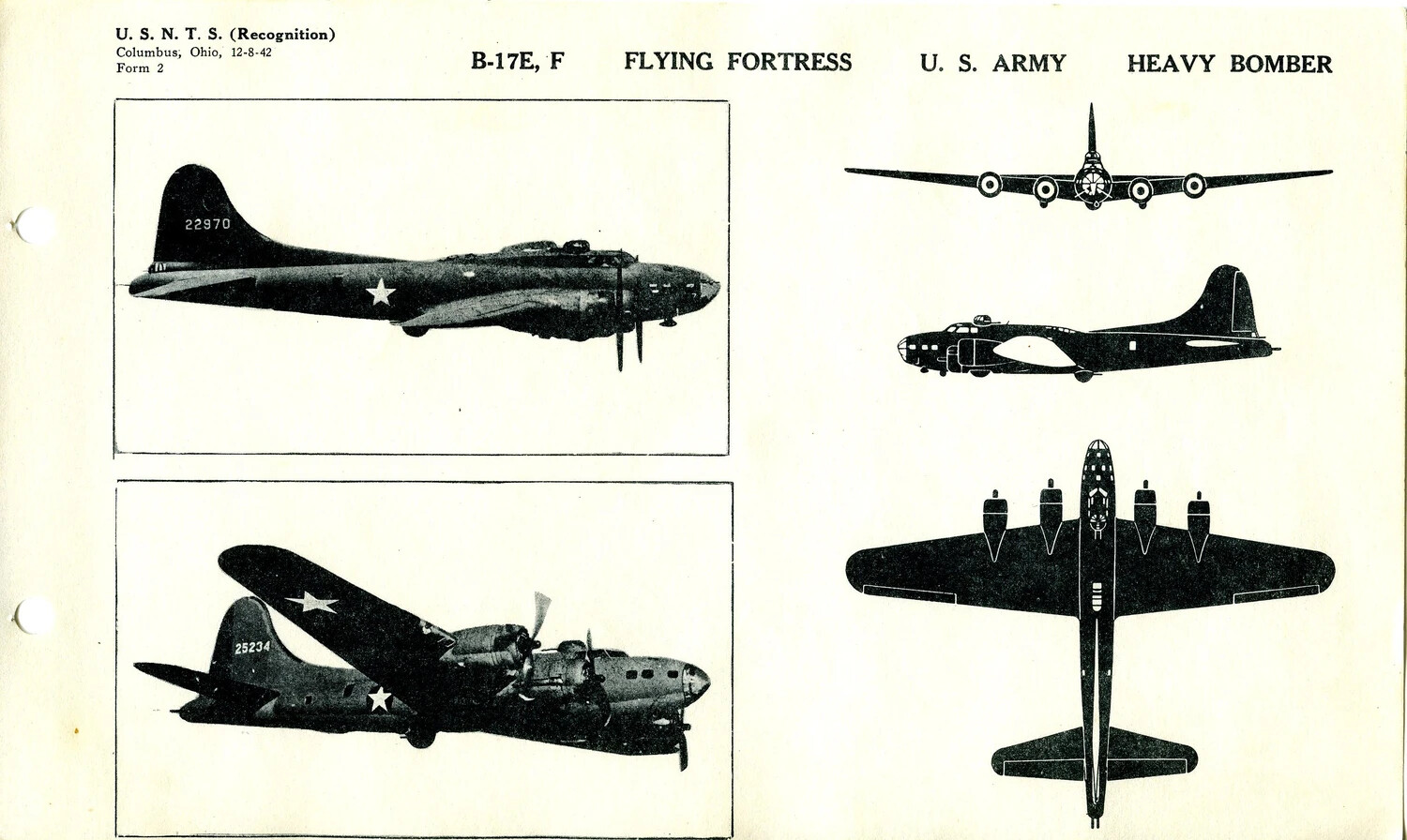 Aircraft Recognition Manual Page: B-17E/F Flying Fortress, U.S.N.T.S. Columbus, Ohio, 1942