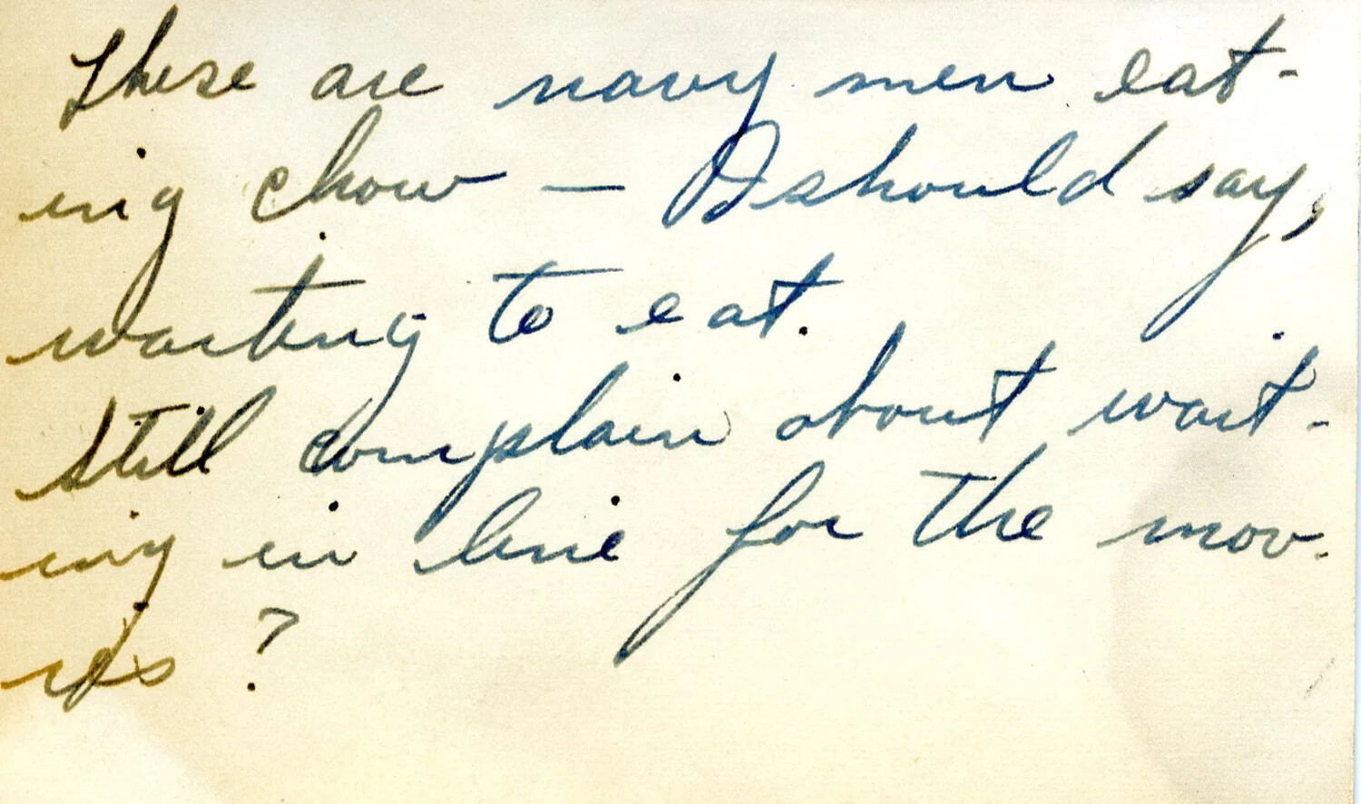 Handwritten Album Caption Card Regarding Navy Chow Line, WWII Photo Album