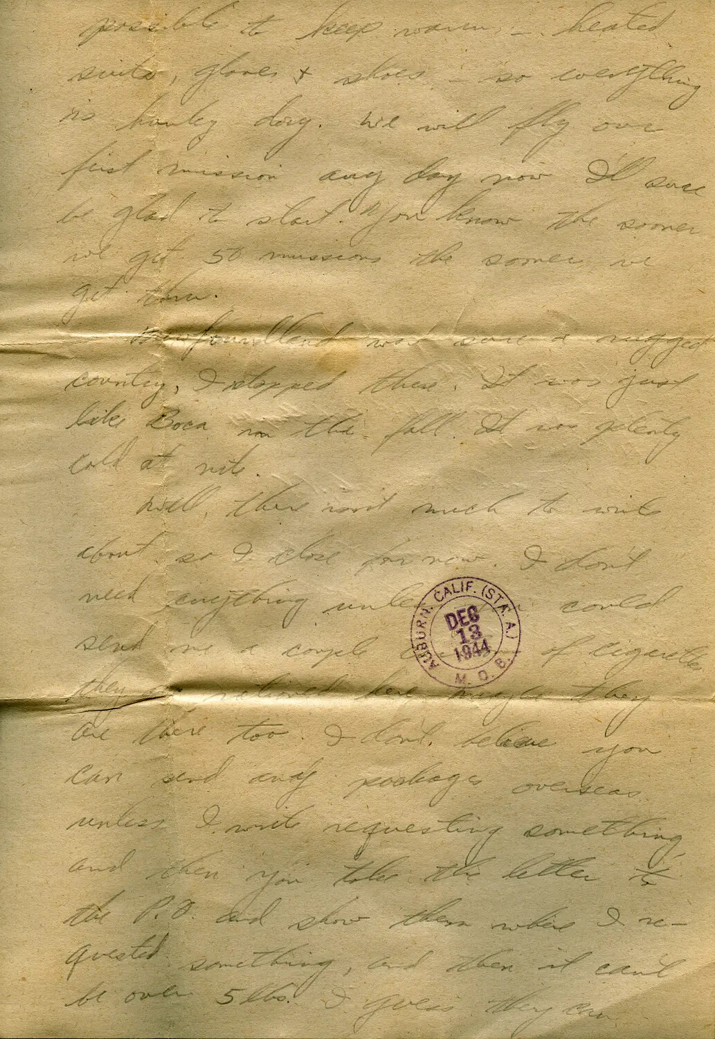 Handwritten Wartime Letter, WWII Airman (Margaroli) to Family, December 1944