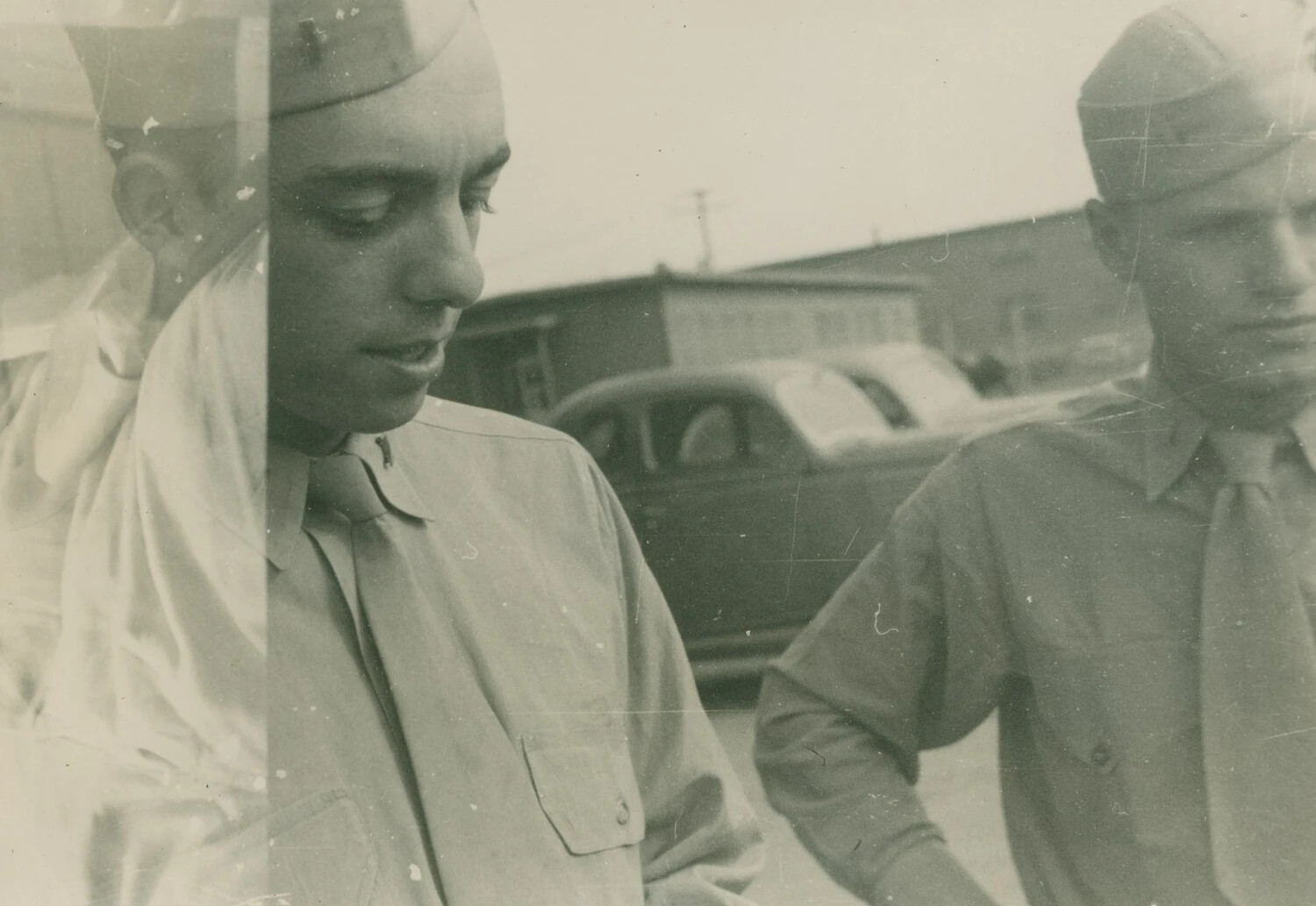Two Servicemen in Garrison Caps, McAleer Family Photo Album, WWII Era