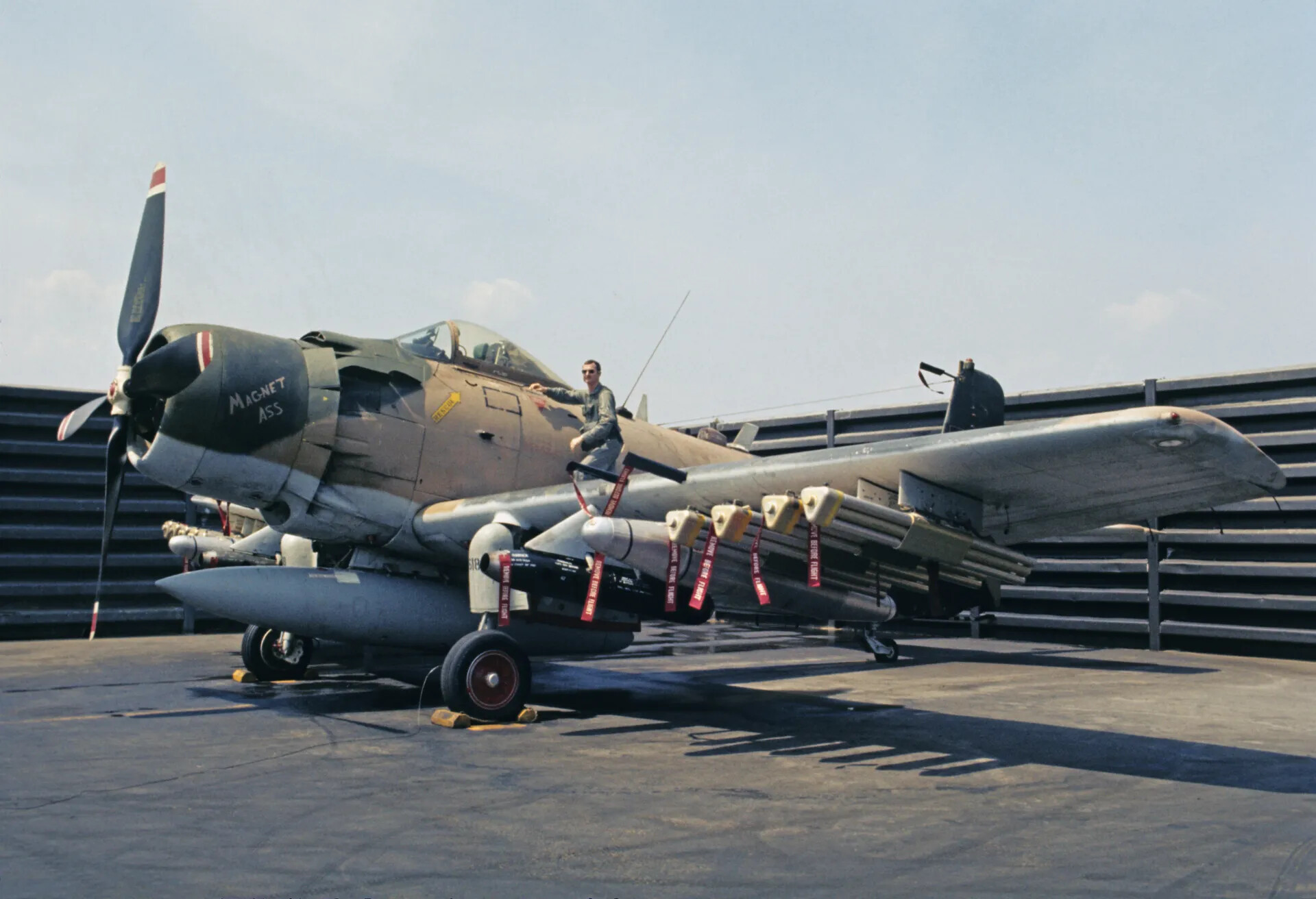 Douglas A-1 Skyraider 'Magnet Ass' Fully Armed in Revetment, Vietnam War Era