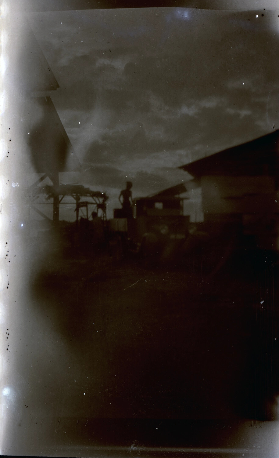 Silhouetted Waterfront/Compound Scene, U.S. Navy China Service, 1930s (Degraded Negative)