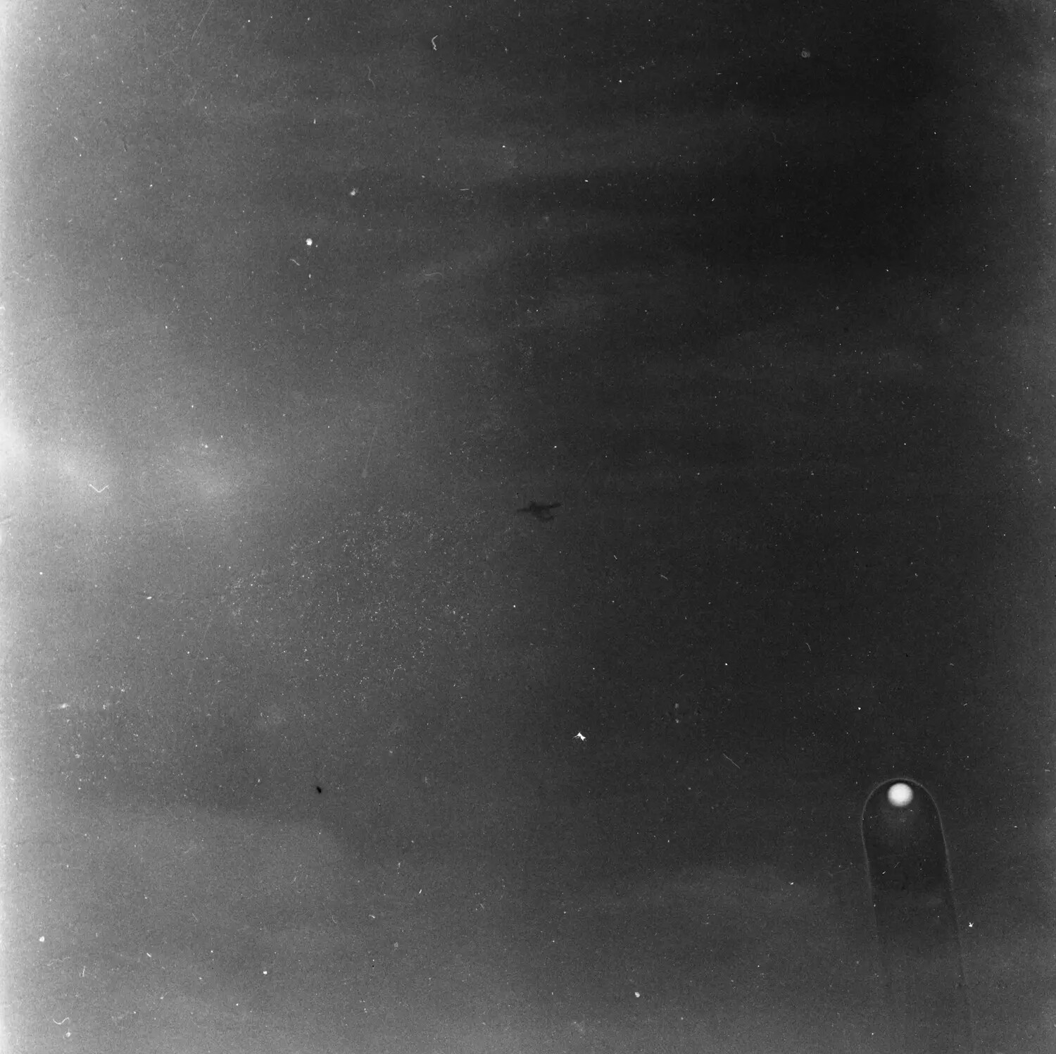Night Sky with Distant Aircraft Silhouette and Mast Light, Sasebo, Japan