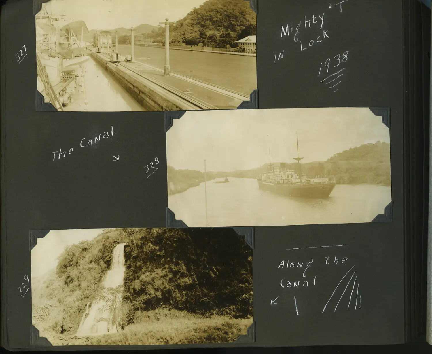 Album Page: 'The Canal' - USS Trenton Transiting the Panama Canal Locks, 1938