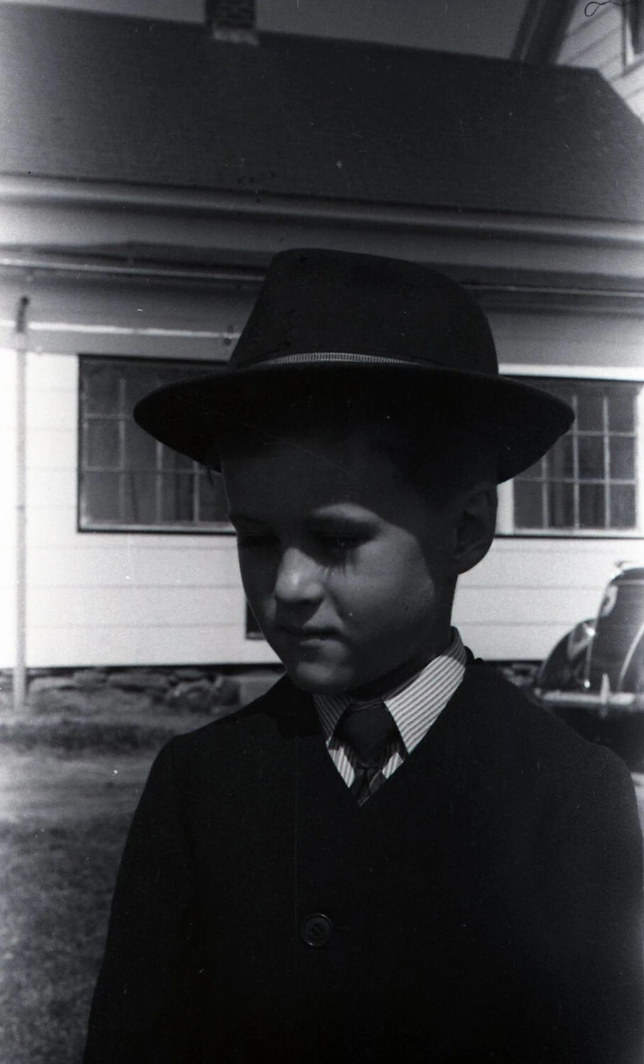 Young Boy in Suit and Fedora, Stateside Family Photo